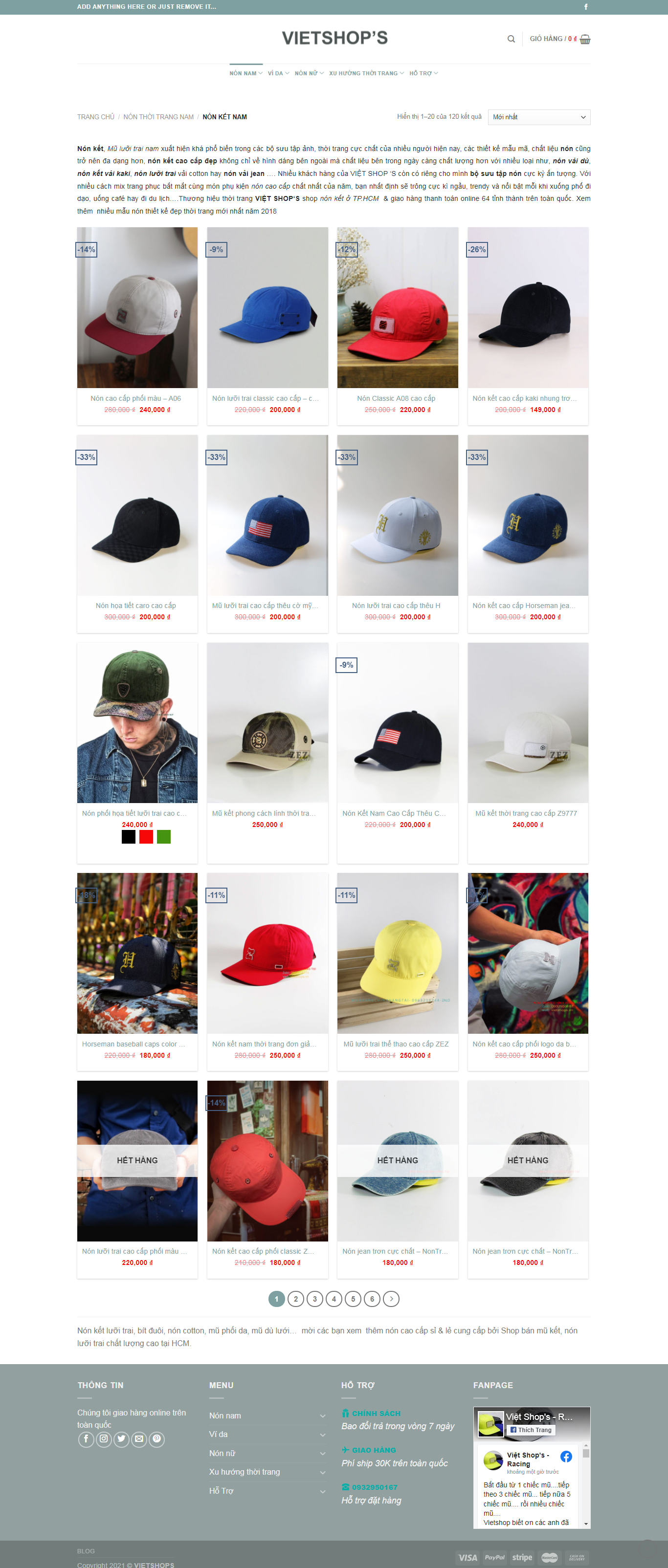 Thiết kế Website web bán mũ lưỡi trai - vietshopsvn