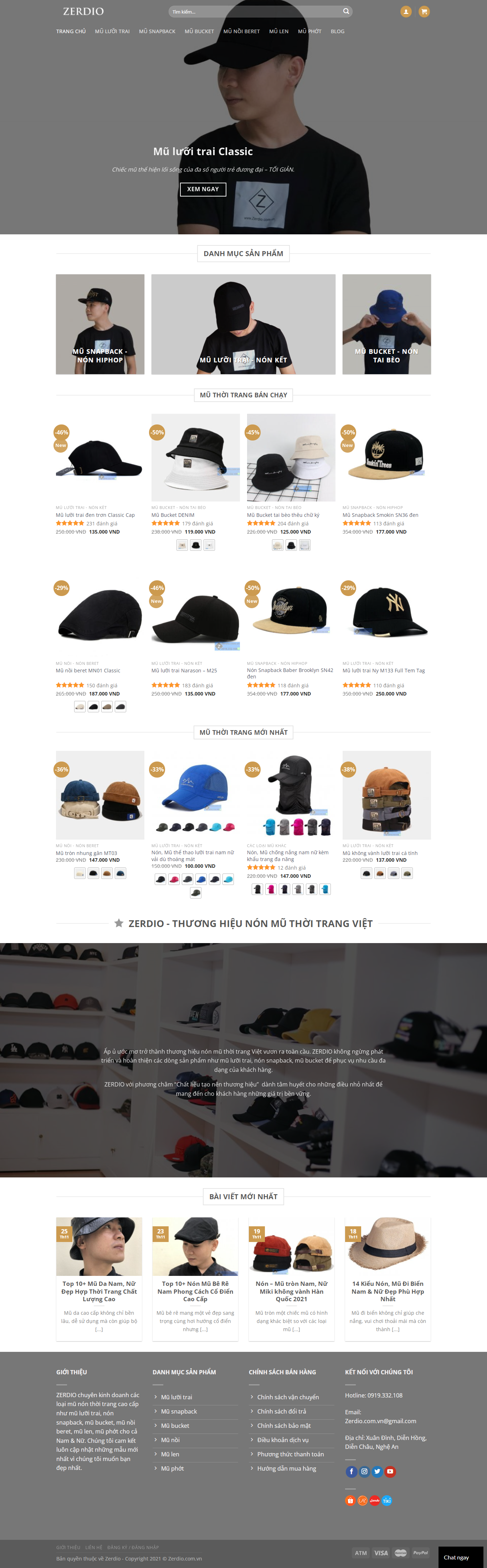 Thiết kế Website web bán mũ lưỡi trai - zerdiocomvn