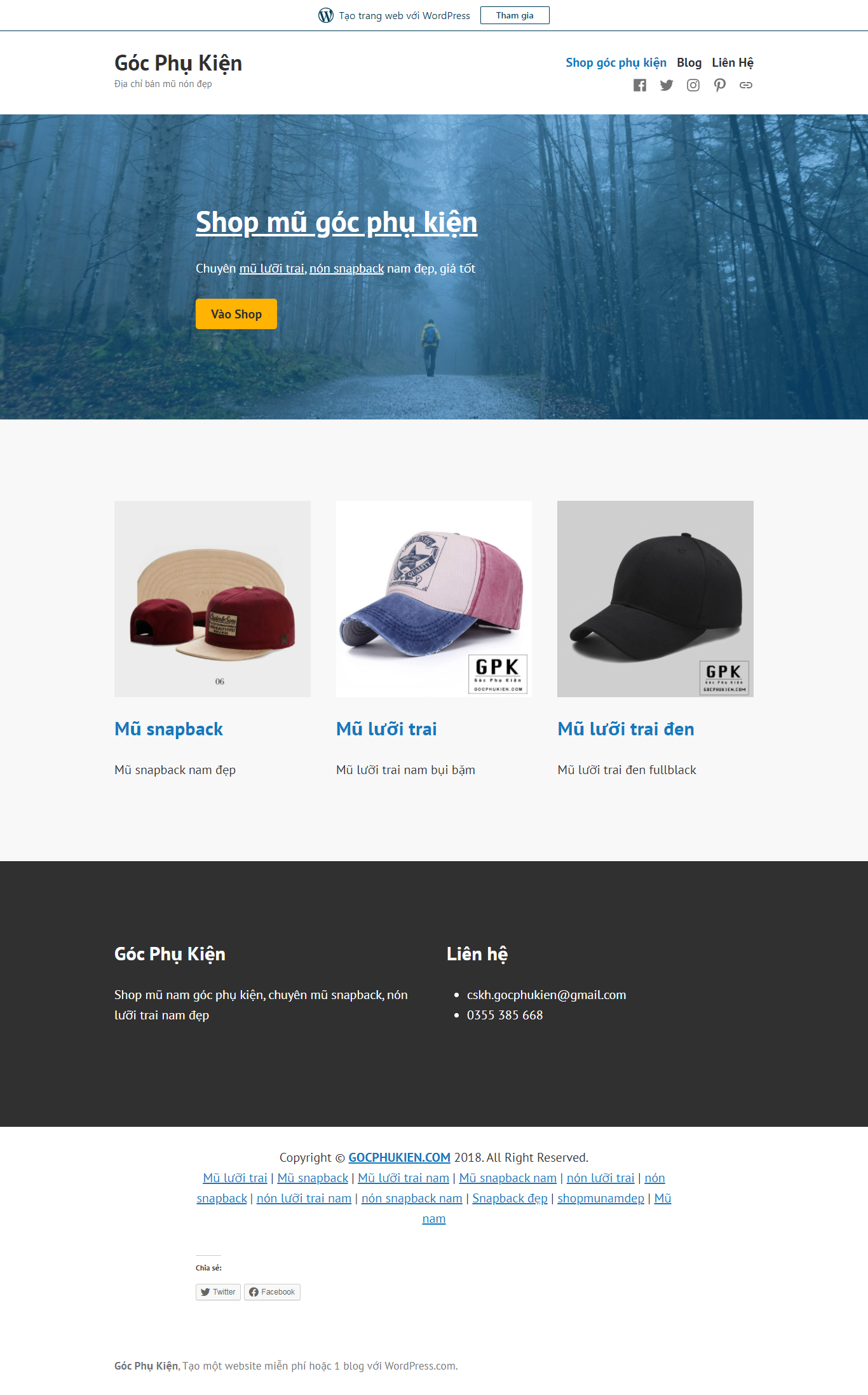 Thiết kế Website web bán mũ lưỡi trai - shopgocphukienwordpresscom