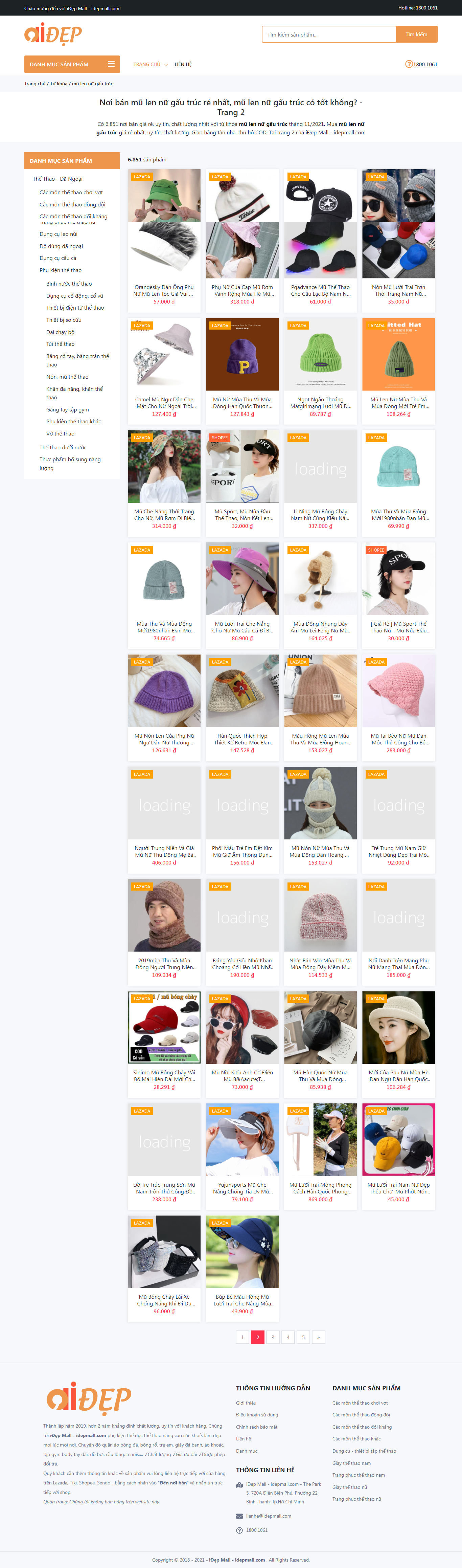 Thiết kế Website web bán mũ len - idepmallcom