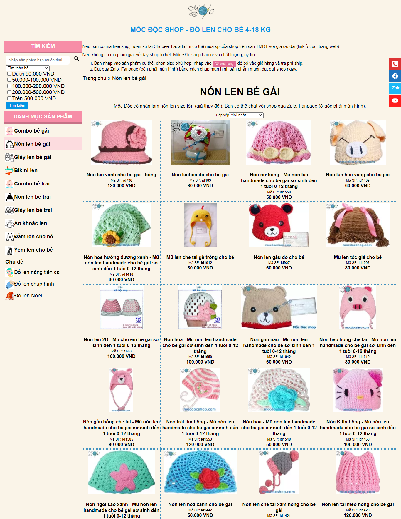 Thiết kế Website web bán mũ len - mocdocshopcom