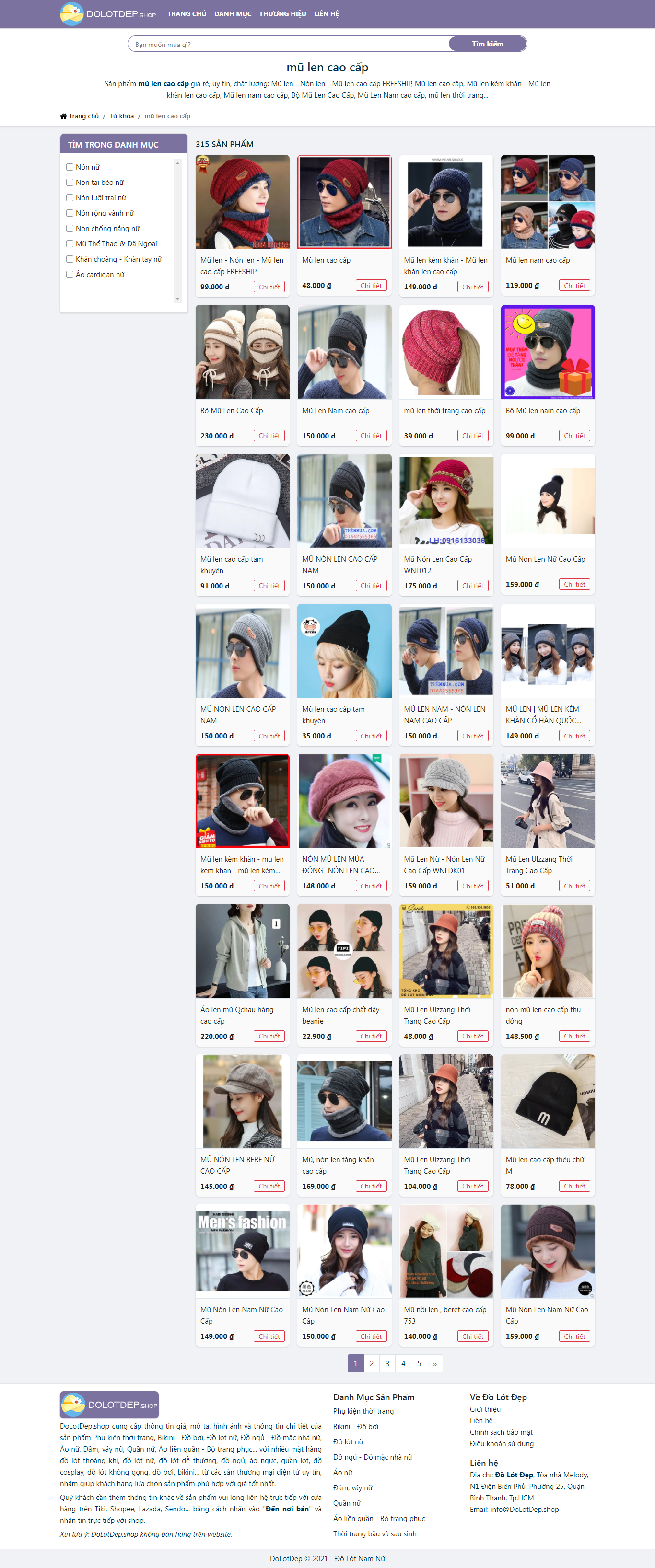 Thiết kế Website web bán mũ len - dolotdepshop