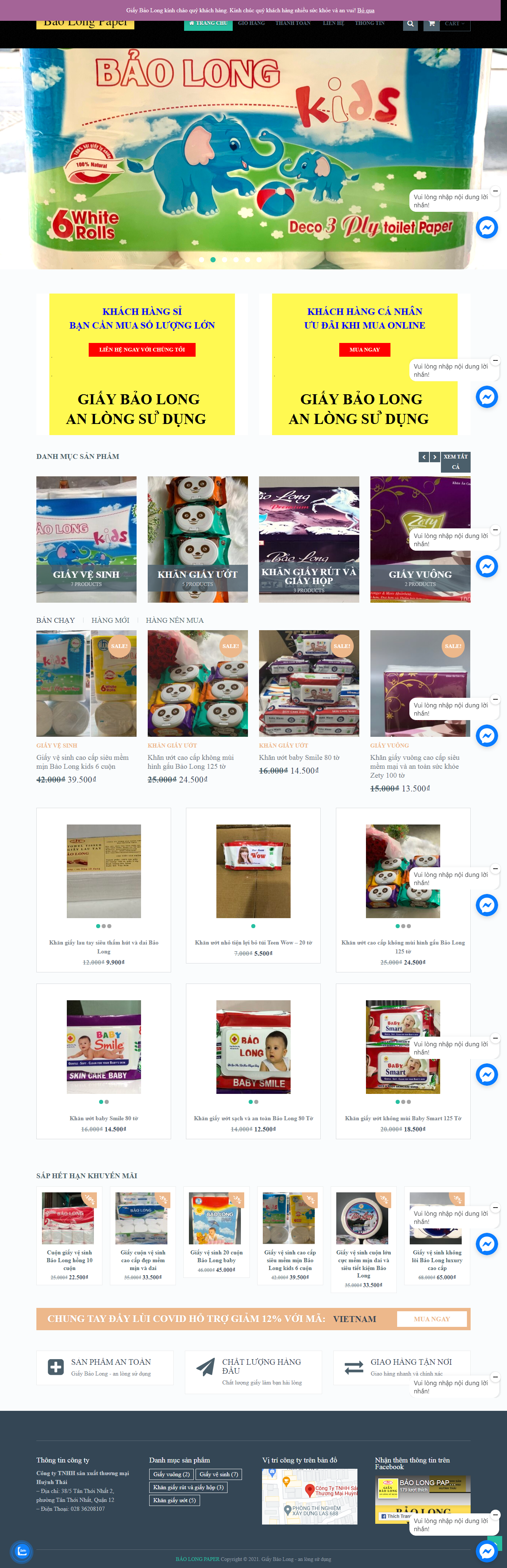 Thiết kế Website web khăn giấy - baolongpaperscom