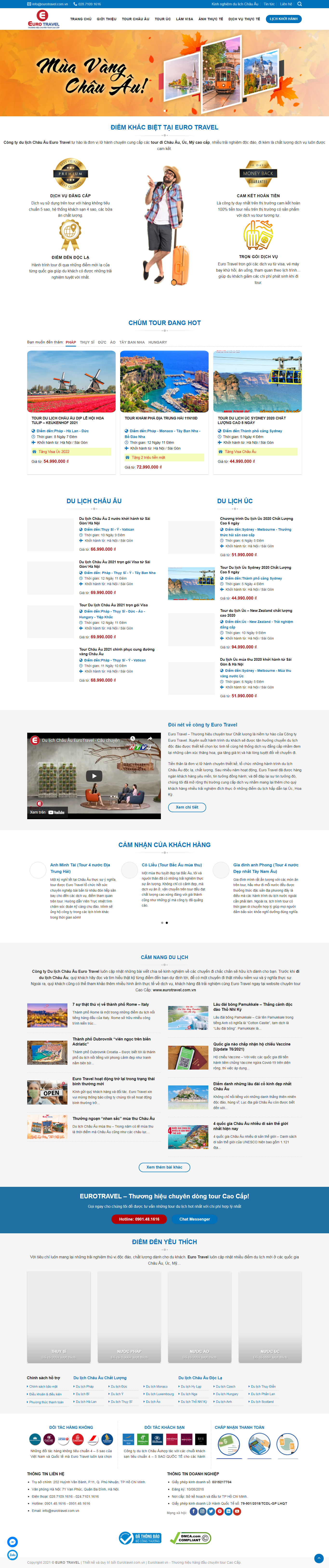 Thiết kế Website web du lịch cao cấp - eurotravelcomvn