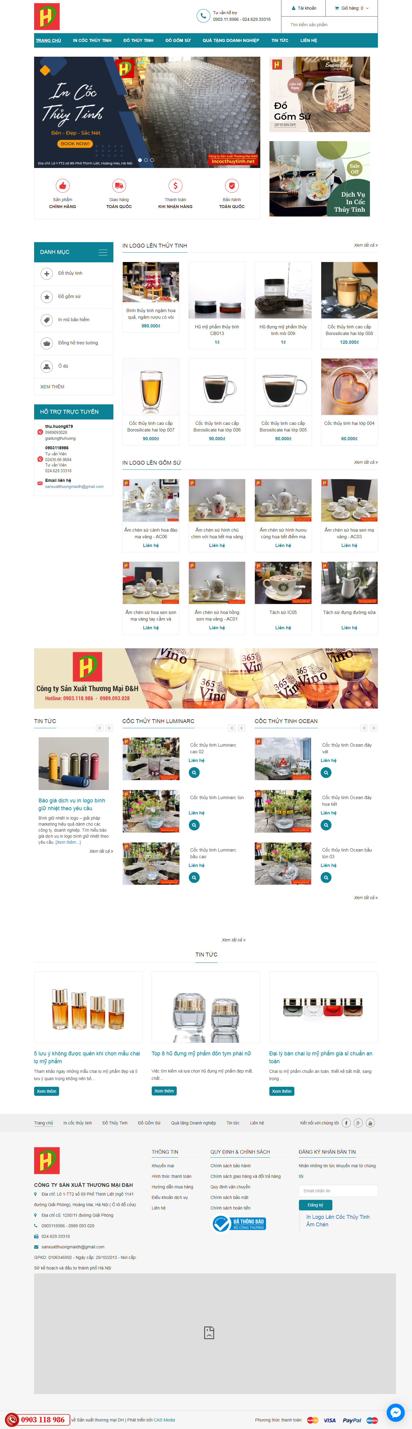 Thiết kế Website web quà lưu niệm thủy tinh - incocthuytinhnet