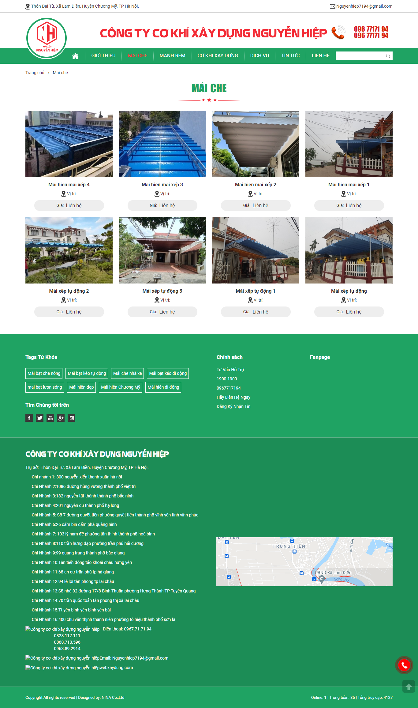 Thiết kế Website web mái che kính - maihienmaixepdidongcom