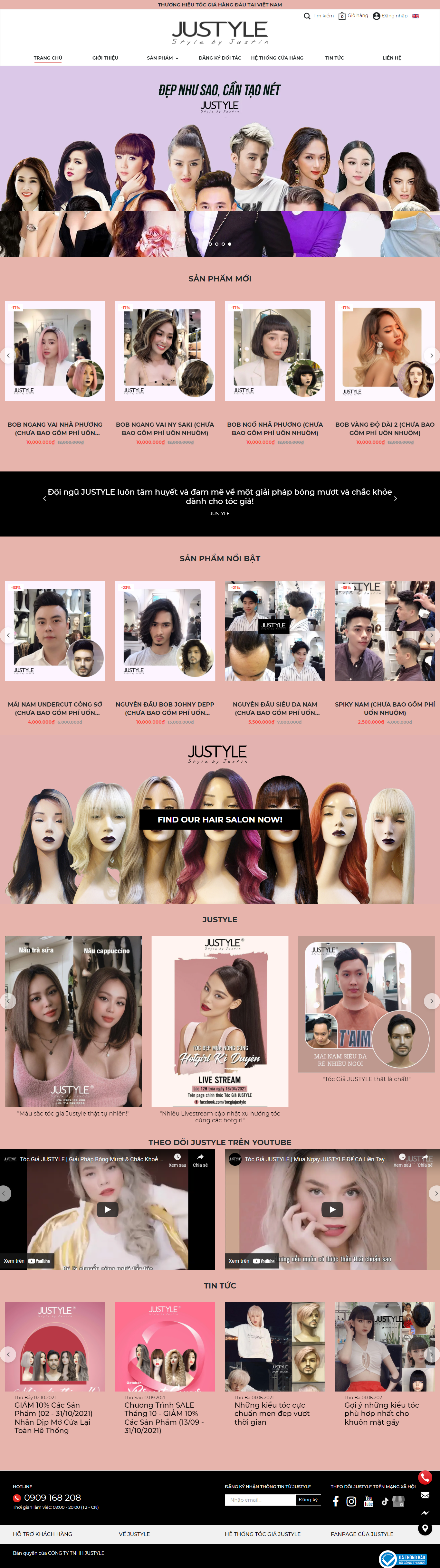 Thiết kế Website web bán tóc giả - justylecomvn