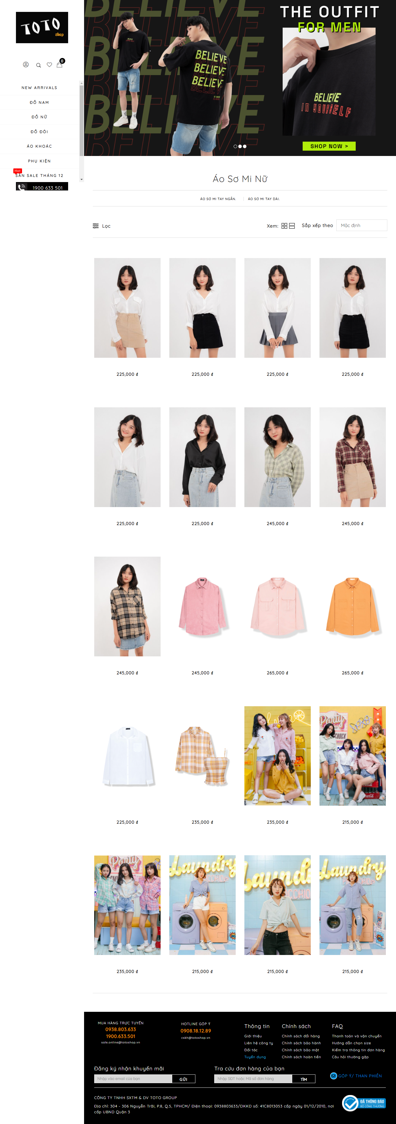 Thiết kế Website web bán áo sơ mi - totoshopvn