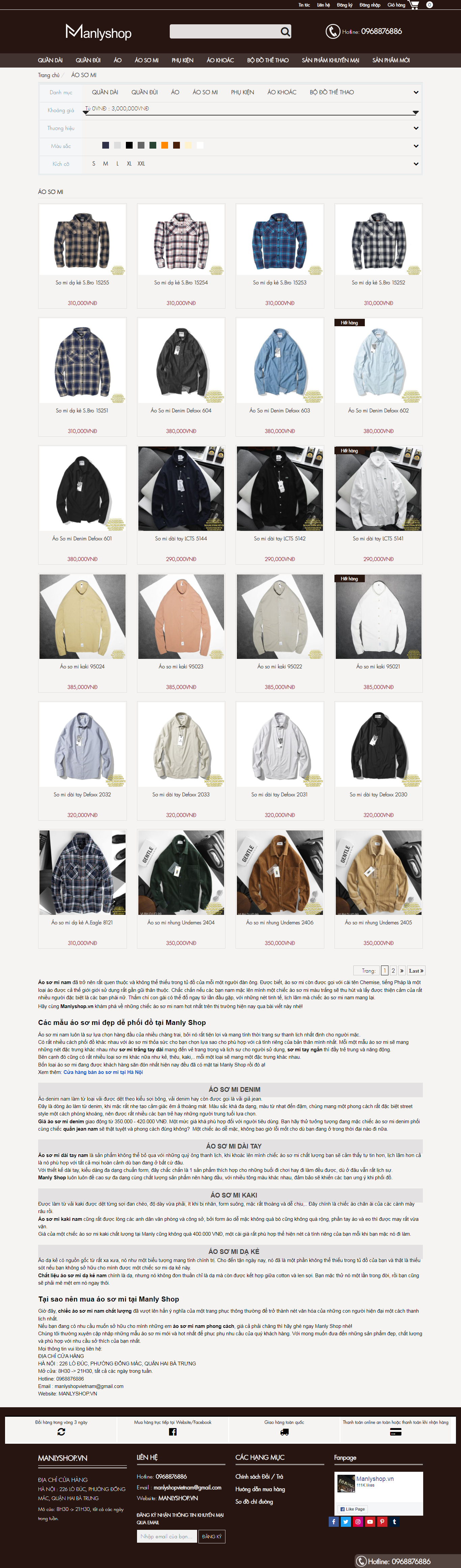 Thiết kế Website web bán áo sơ mi - manlyshopvn