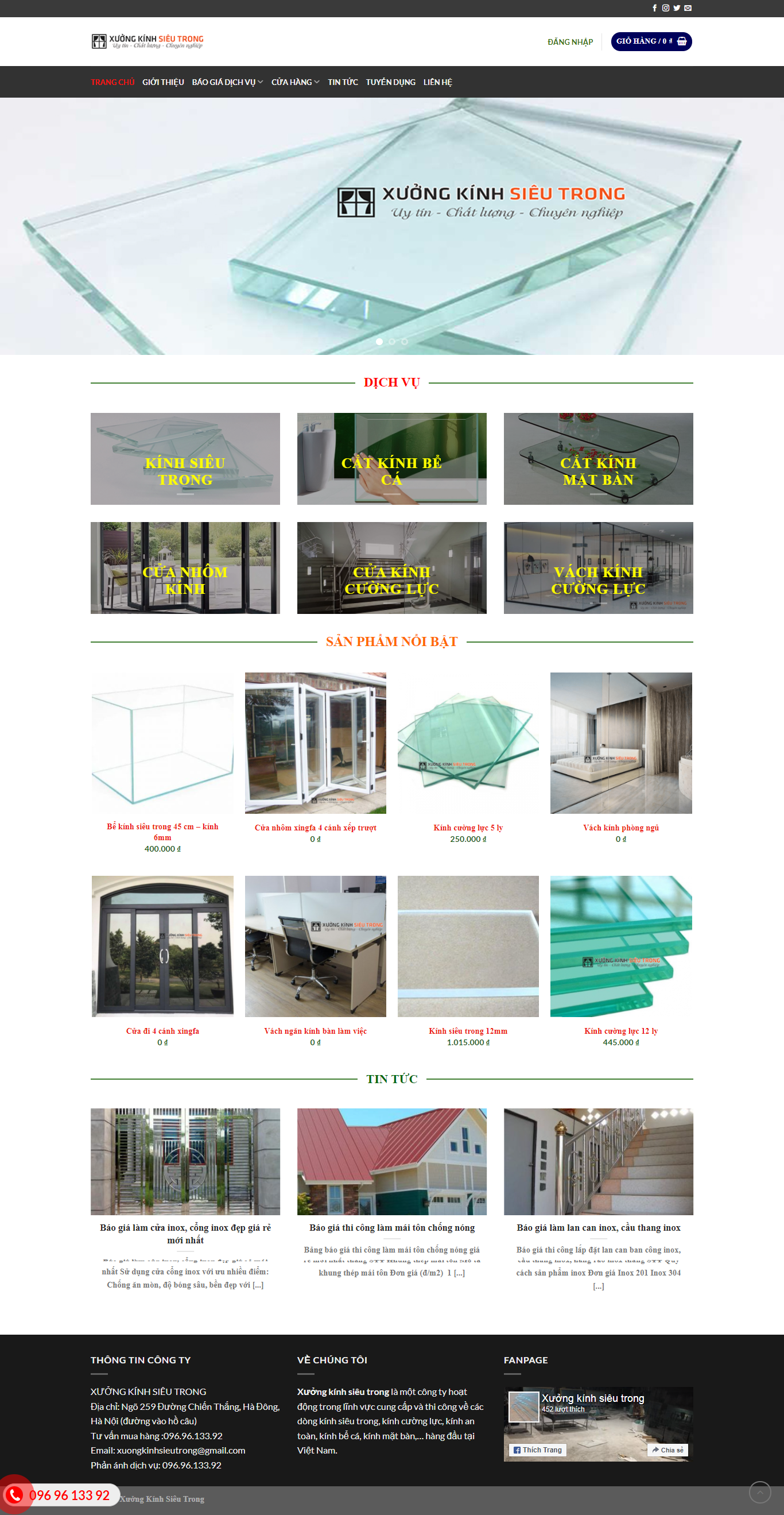 Thiết kế Website web kính siêu trong - xuongkinhsieutrongcom