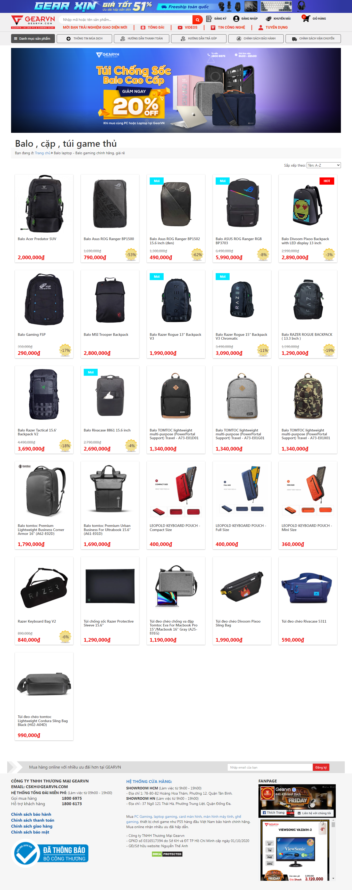 Thiết kế Website web bán balo gaming - gearvncom