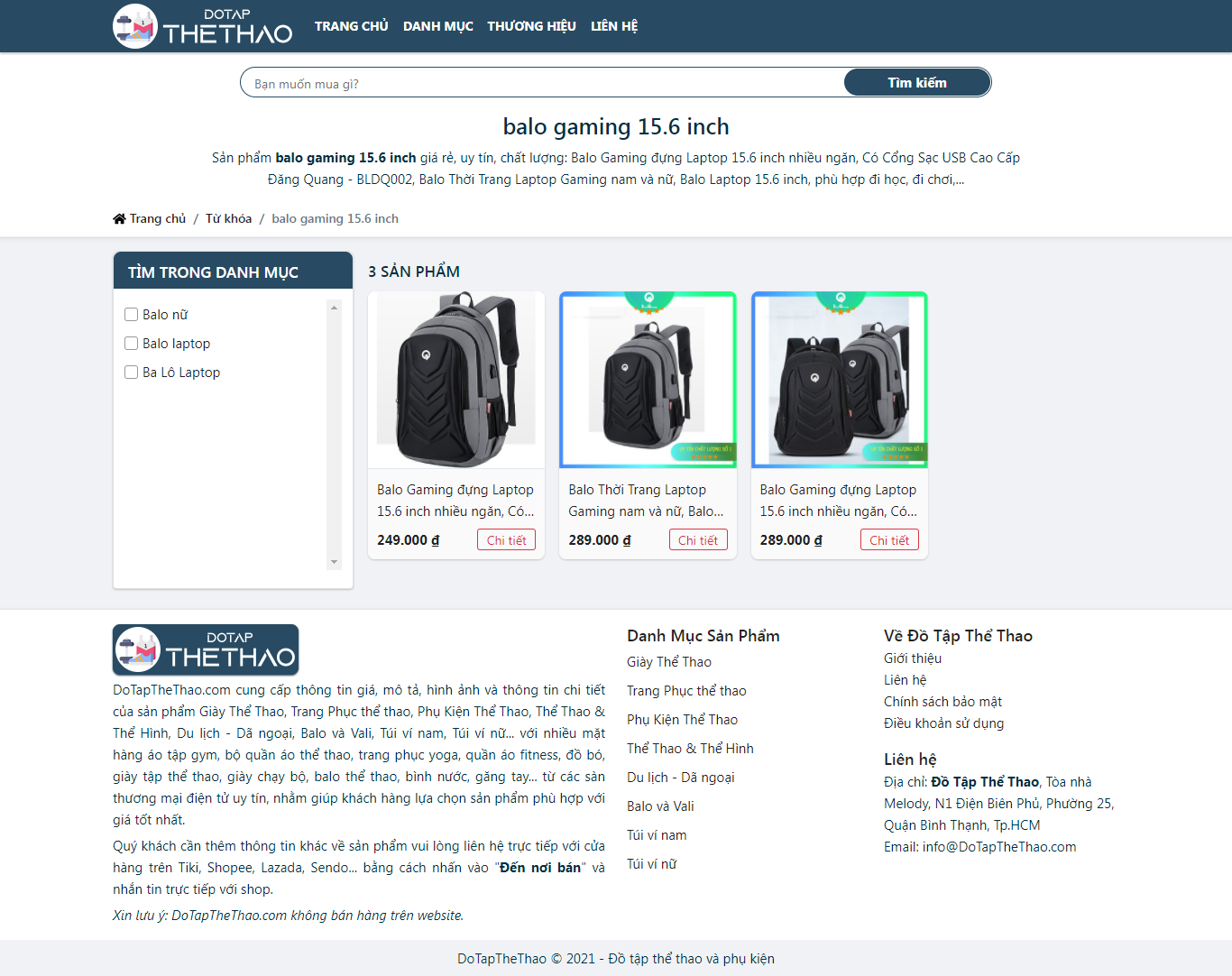 Thiết kế Website web bán balo gaming - dotapthethaocom