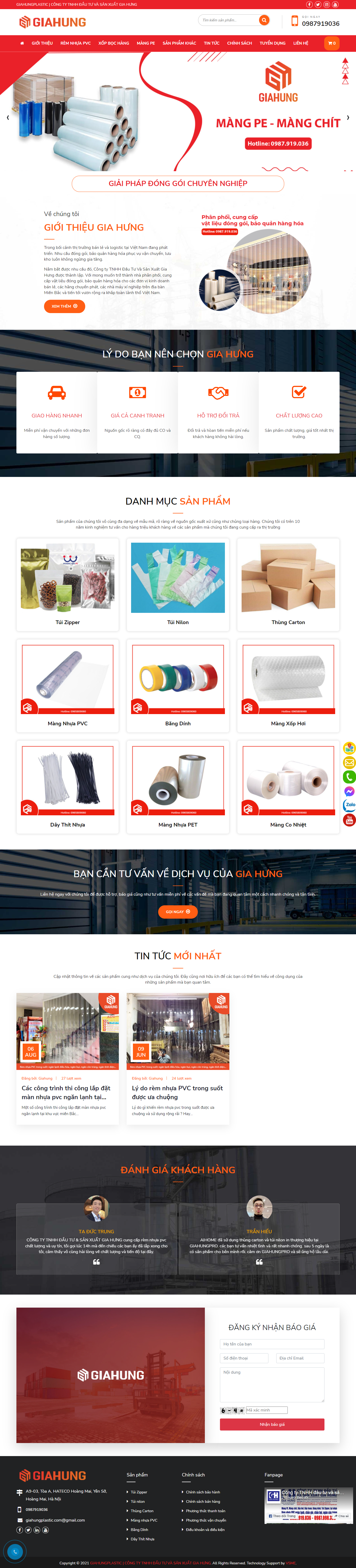 Thiết kế Website web bán màng bọc thực phẩm - giahungplasticcom