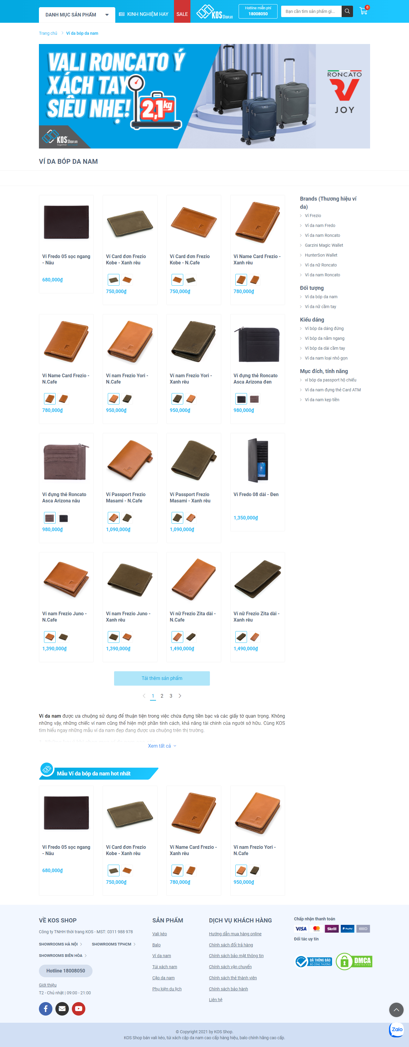 Thiết kế Website web bán ví cho nam - wwwkosshopvn