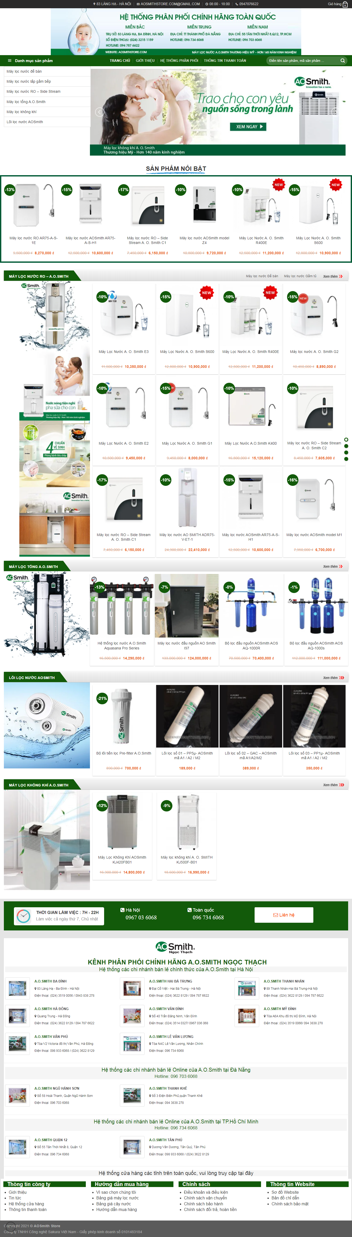 Thiết kế Website web thiết bị xử lọc nước - aosmithstorecom