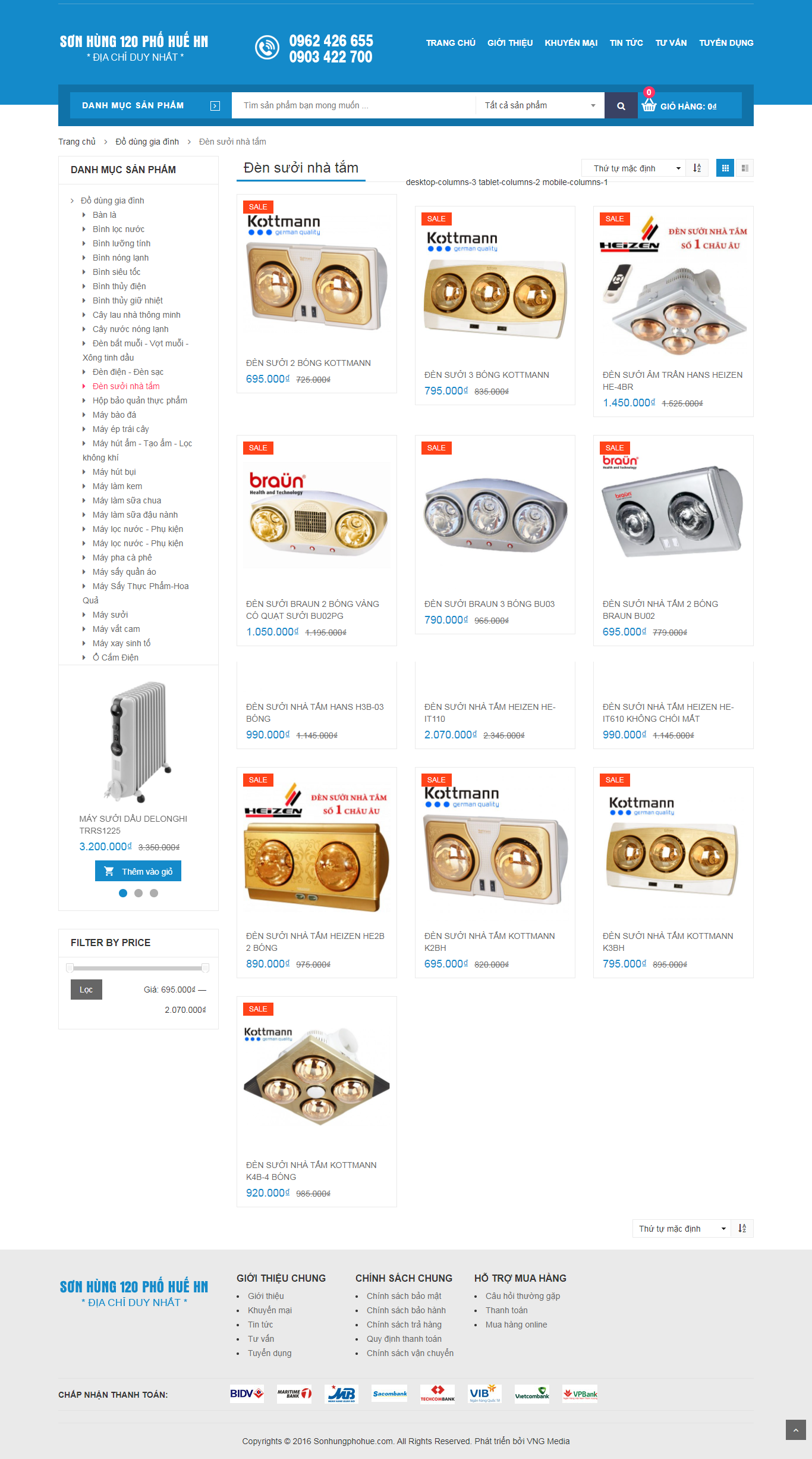 Thiết kế Website web bóng sưởi - sonhungphohuecom