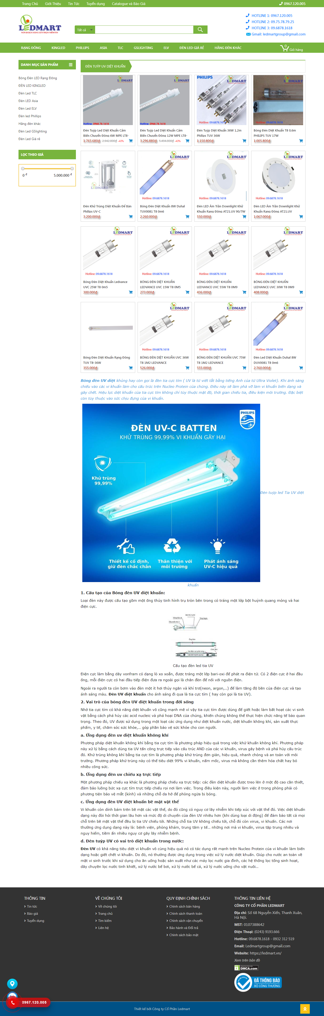 Thiết kế Website web đèn uv diệt khuẩn - ledmartvn