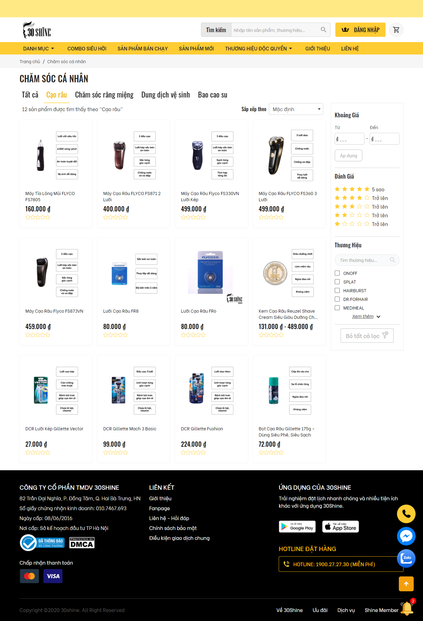 Thiết kế Website web dao cạo râu - shop30shinecom