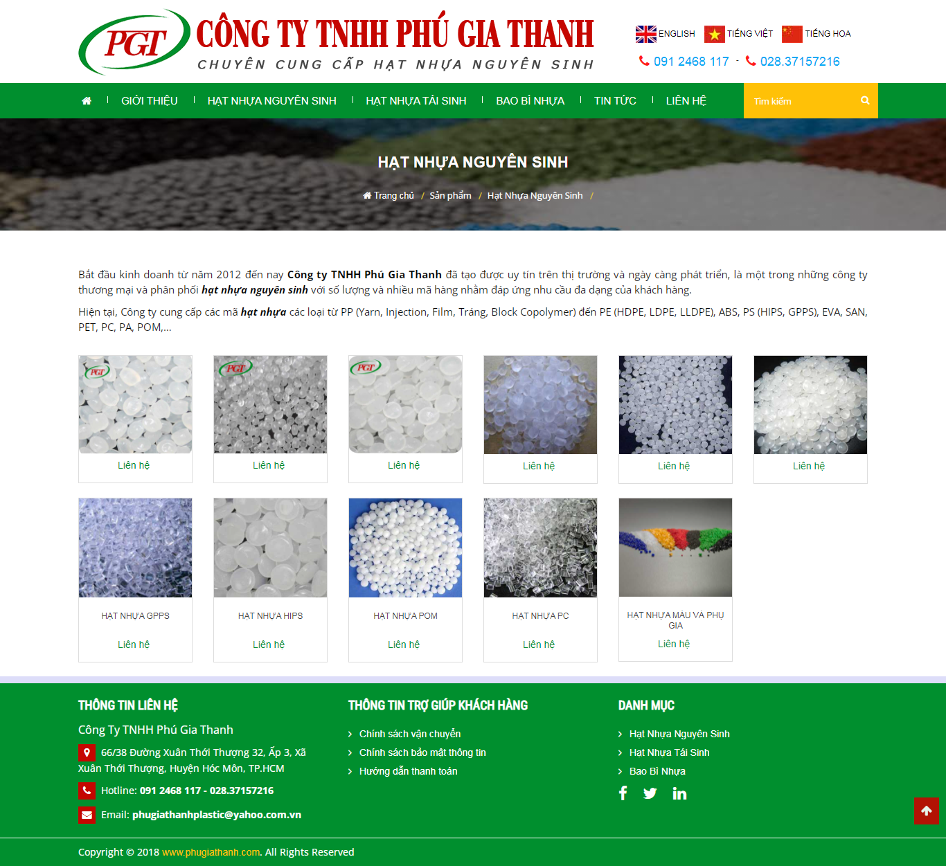 Thiết kế Website web hạt nhựa nguyên sinh - wwwphugiathanhcom