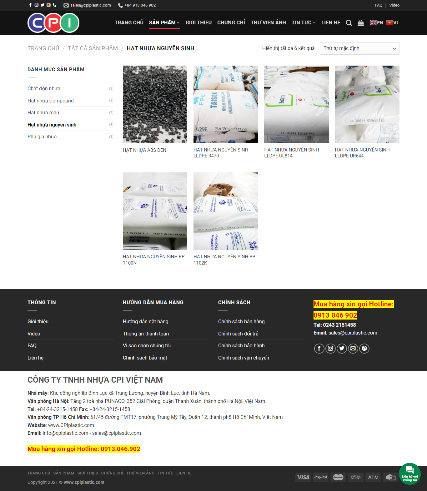 Thiết kế Website web hạt nhựa nguyên sinh - cpiplasticcom