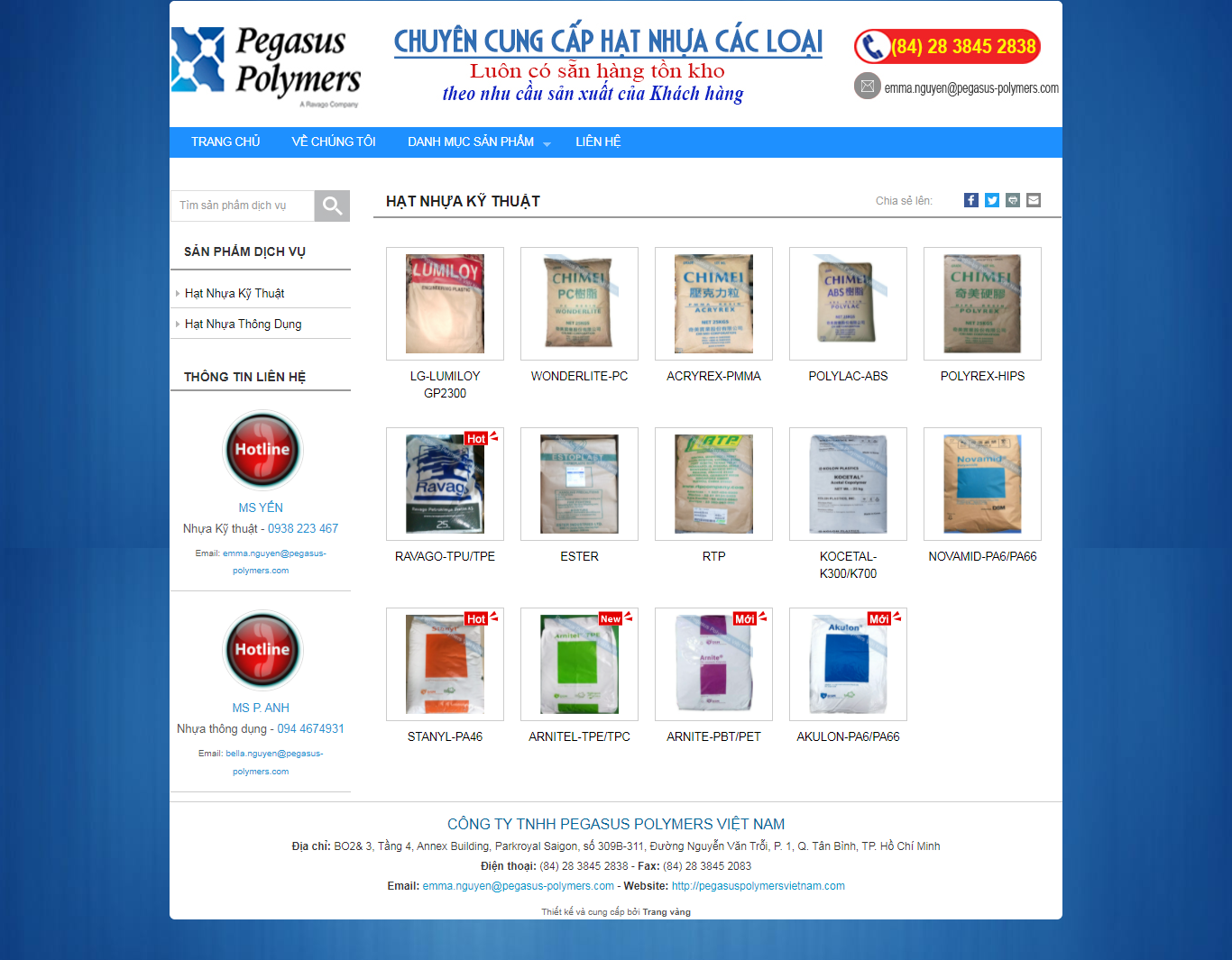 Thiết kế Website web hạt nhựa kĩ thuật - pegasuspolymersvietnamcom