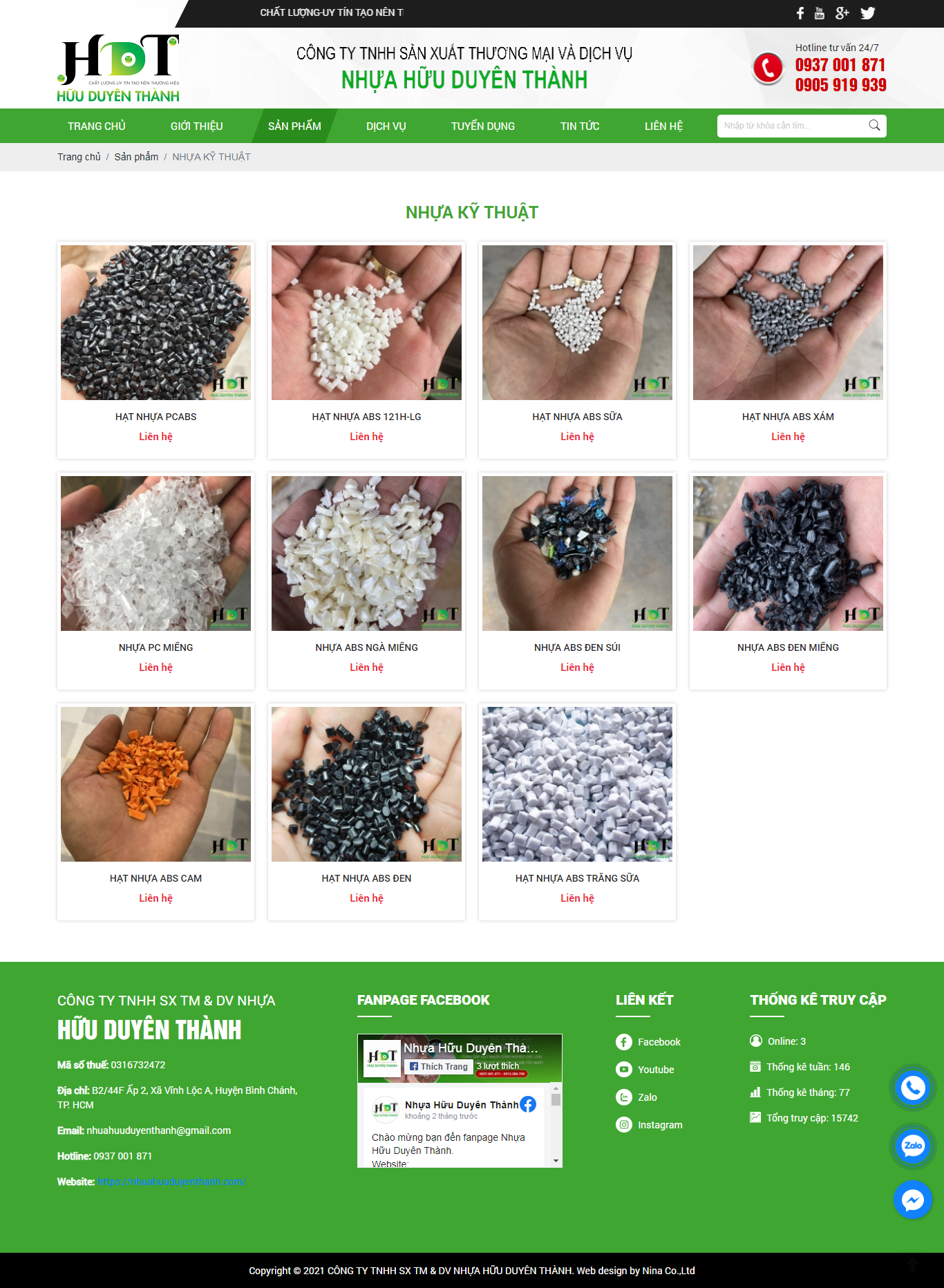 Thiết kế Website web hạt nhựa kĩ thuật - nhuahuuduyenthanhcom