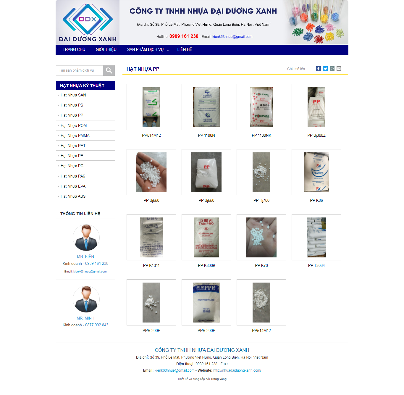 Thiết kế Website web hạt nhựa kĩ thuật - wwwnhuadaiduongxanhcom