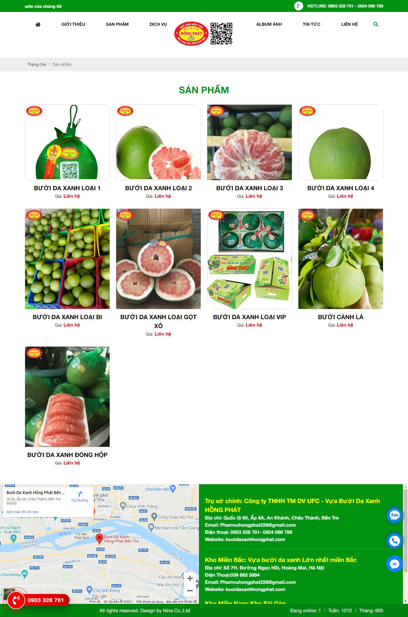 Thiết kế Website web bán bưởi da xanh - buoidaxanhhongphatcom