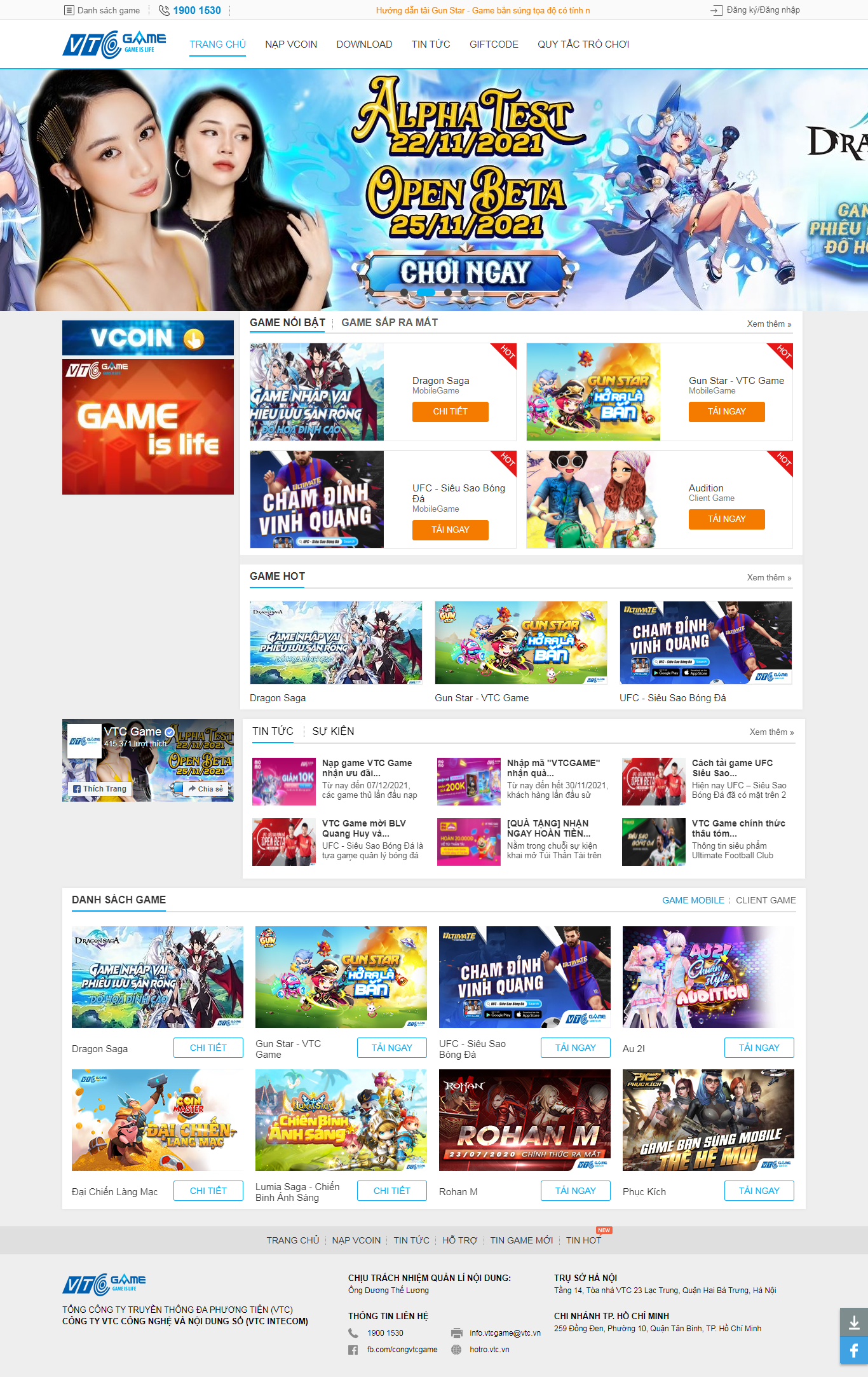 Thiết kế Website web game online - vtcgamevn