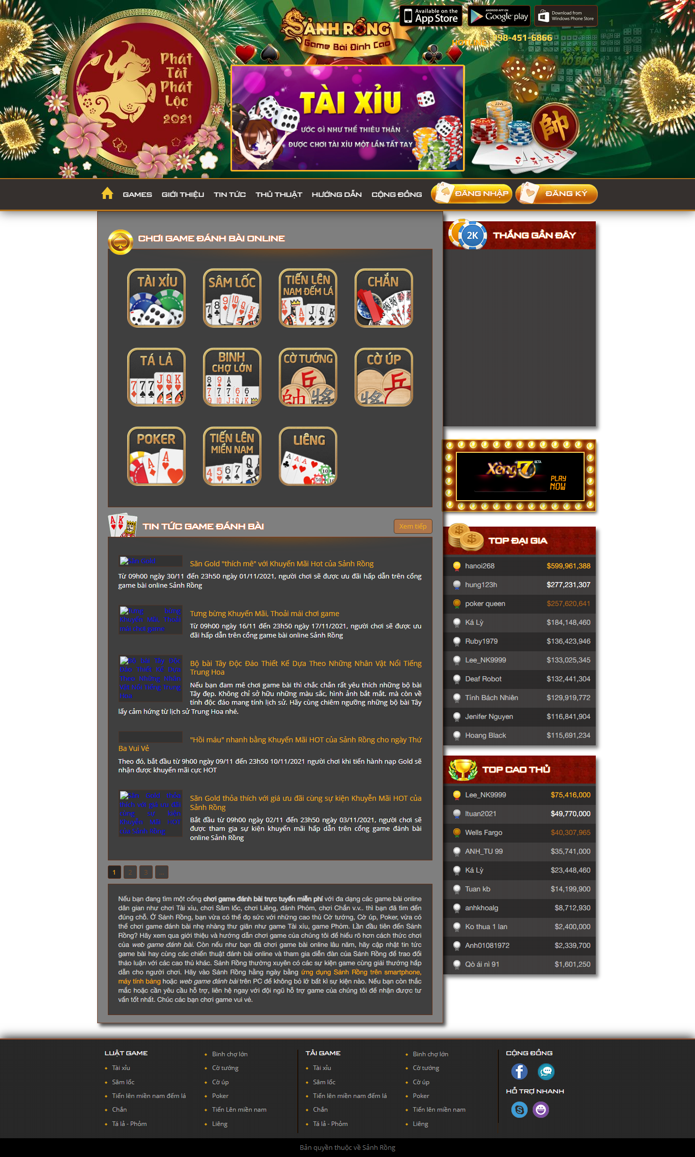 Thiết kế Website web game online - sanhrongcom