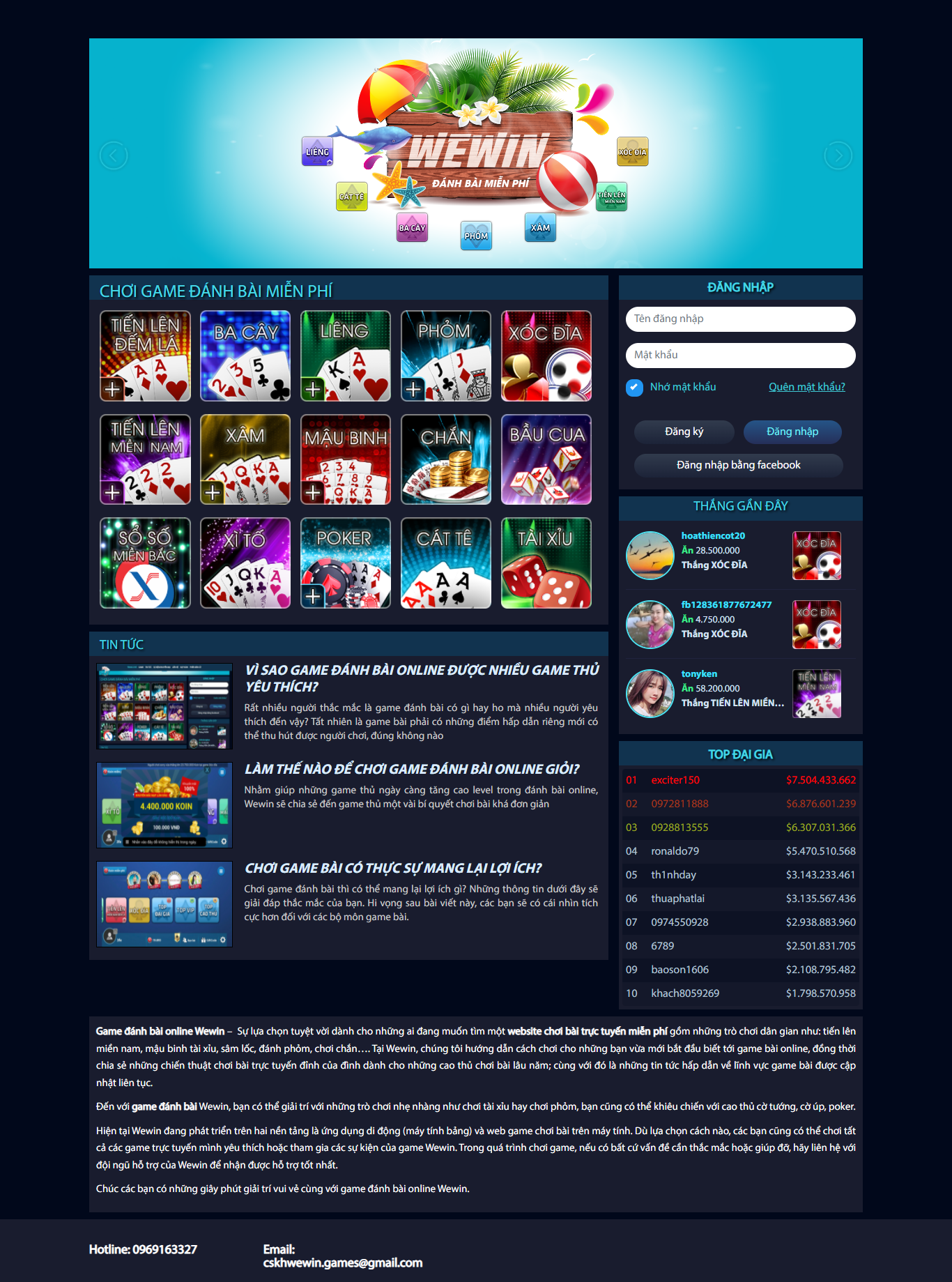Thiết kế Website web game online - wewingames