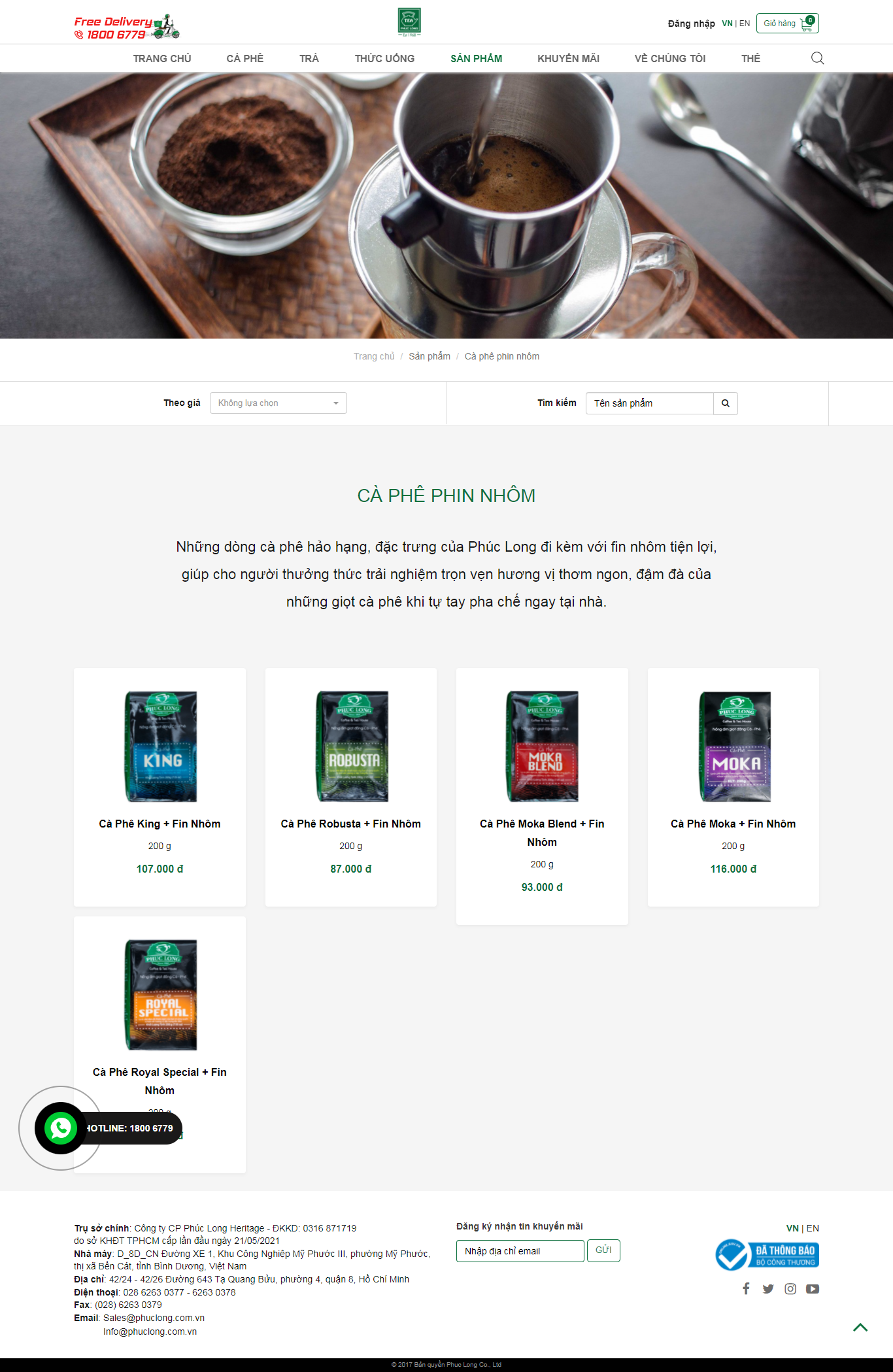 Thiết kế Website web bán cafe phin - wwwphuclongcomvn