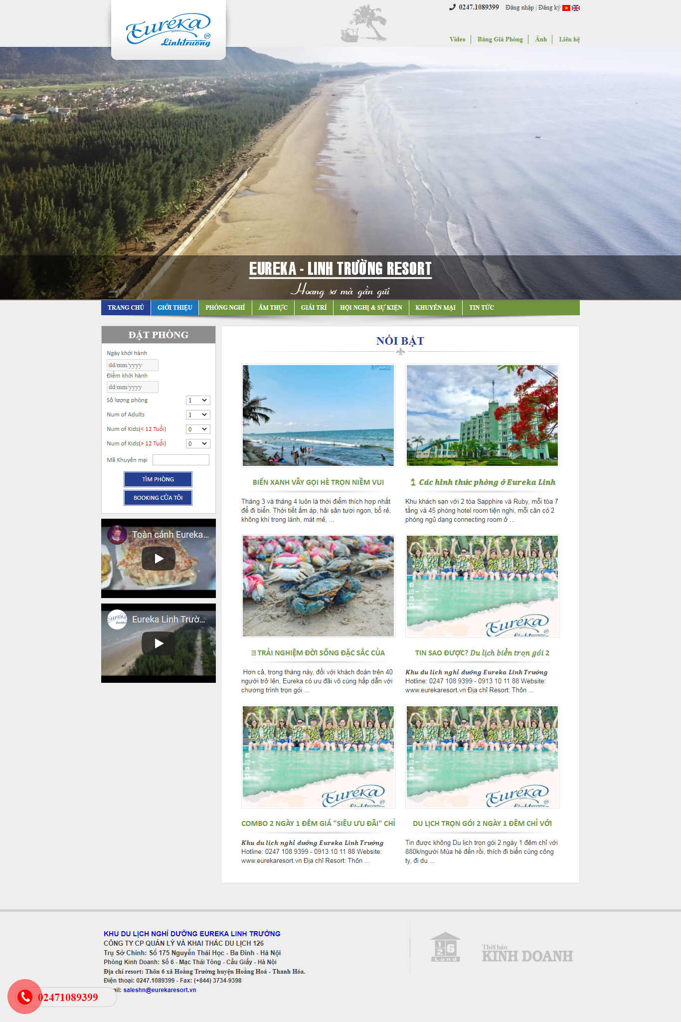 Thiết kế Website web khu du lịch nghỉ dưỡng - eurekaresortvn