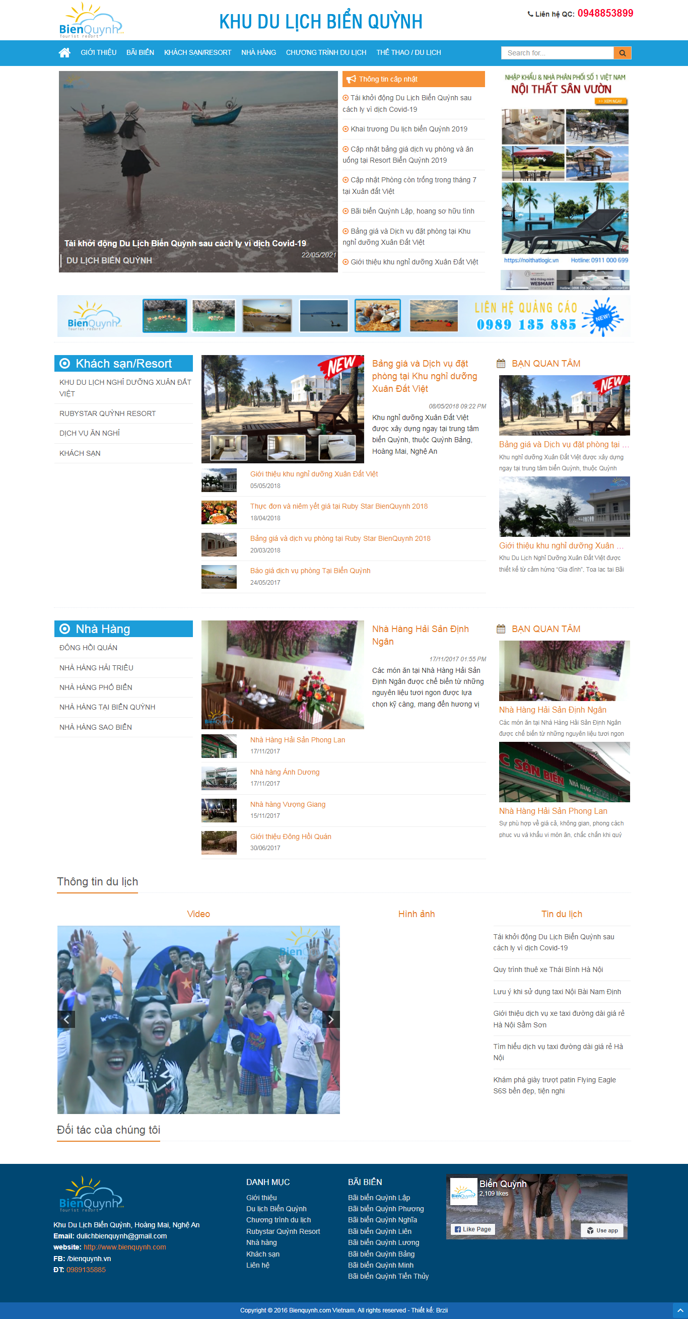 Thiết kế Website web khu du lịch nghỉ dưỡng - bienquynhcom