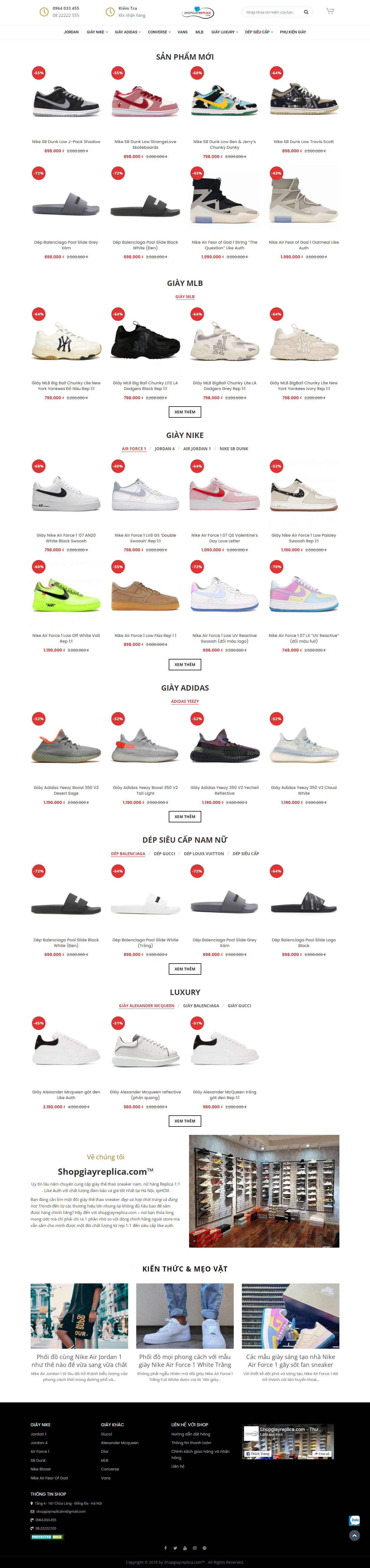 Thiết kế Website web bán giày sneaker - shopgiayreplicacom