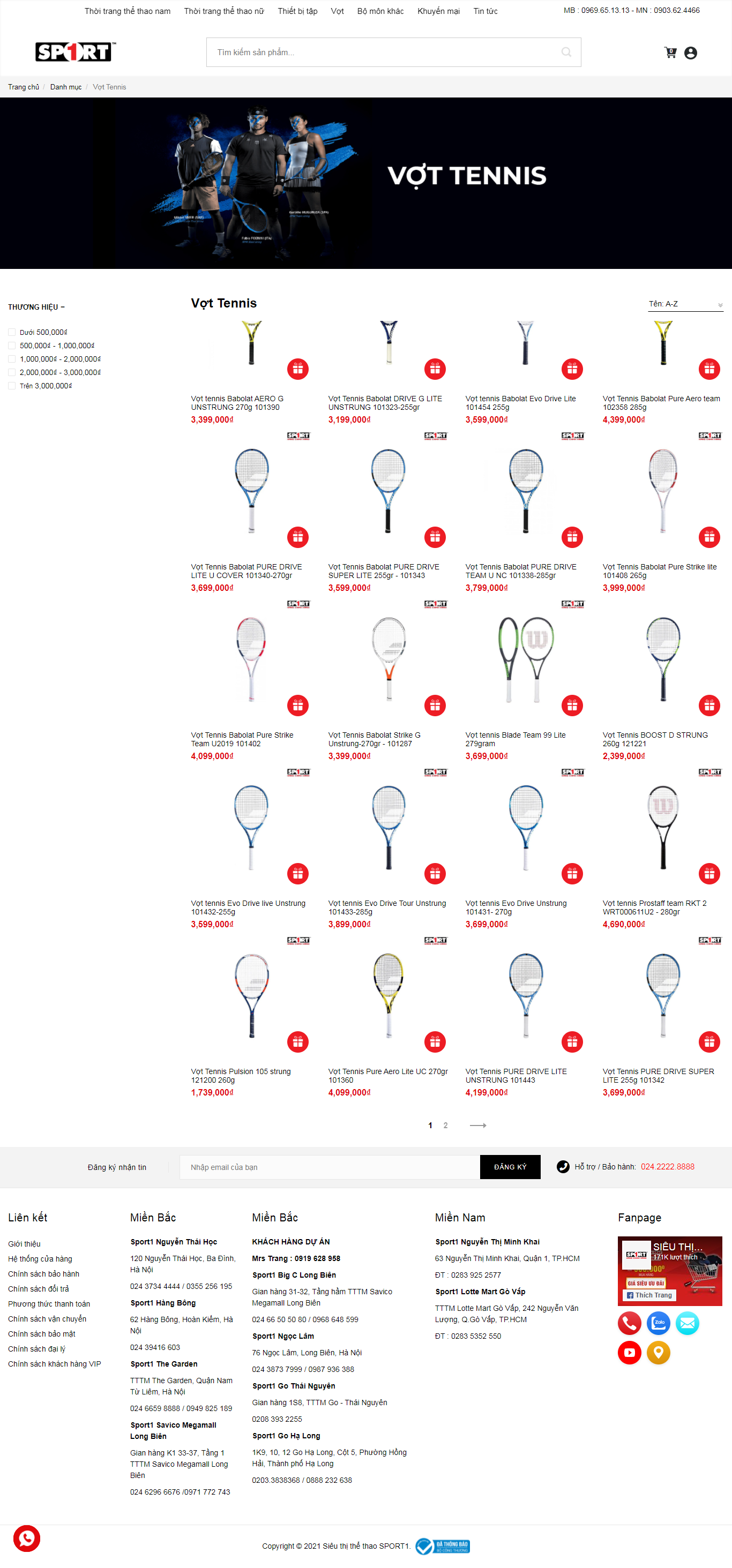Thiết kế Website web vợt tennis - sport1vn