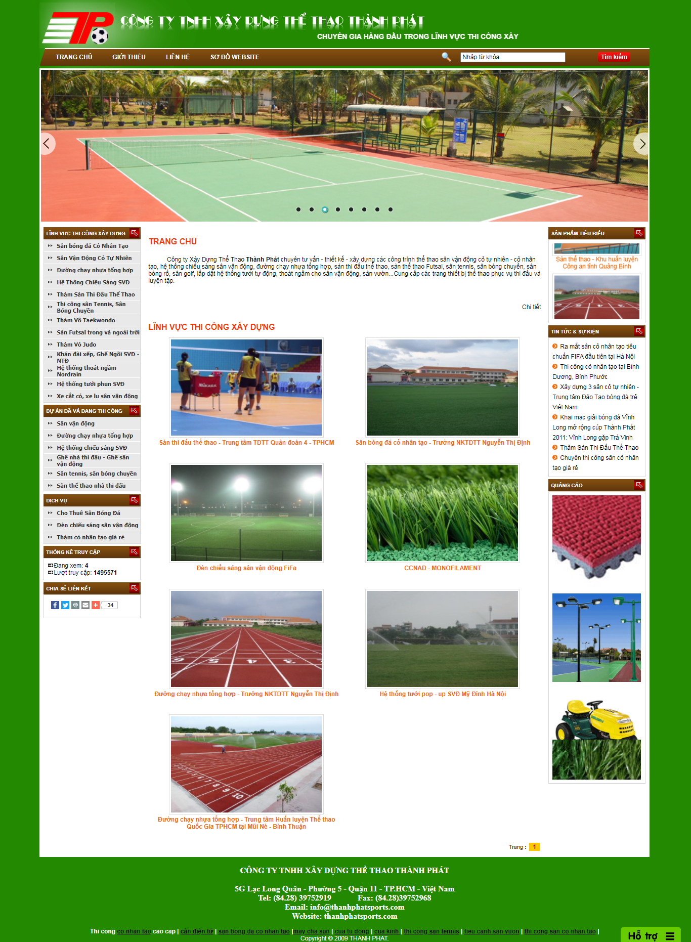 Thiết kế Website web cho thuê sân bóng - thanhphatsportscom