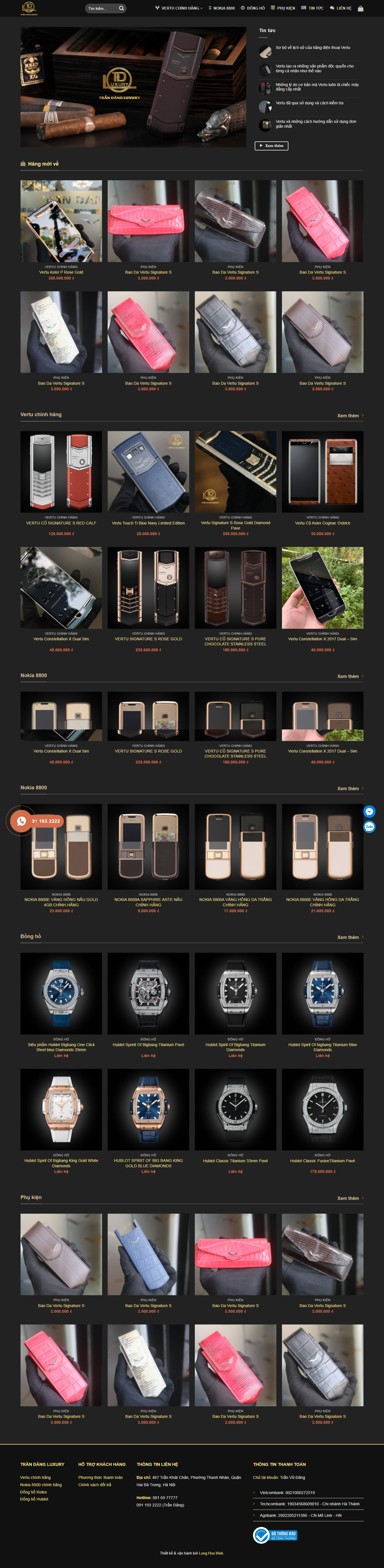 Thiết kế Website web bán điện thoại vertu - trandangluxurycom