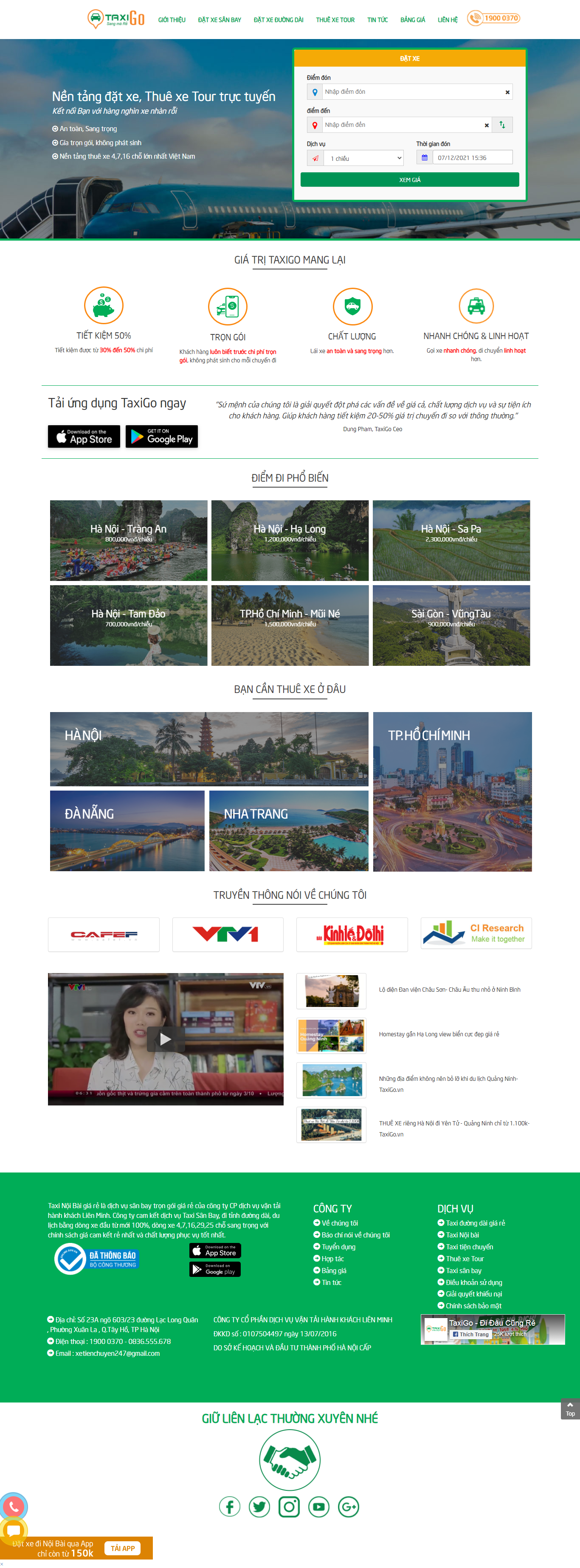 Thiết kế Website web đặt xe taxi - taxigovn