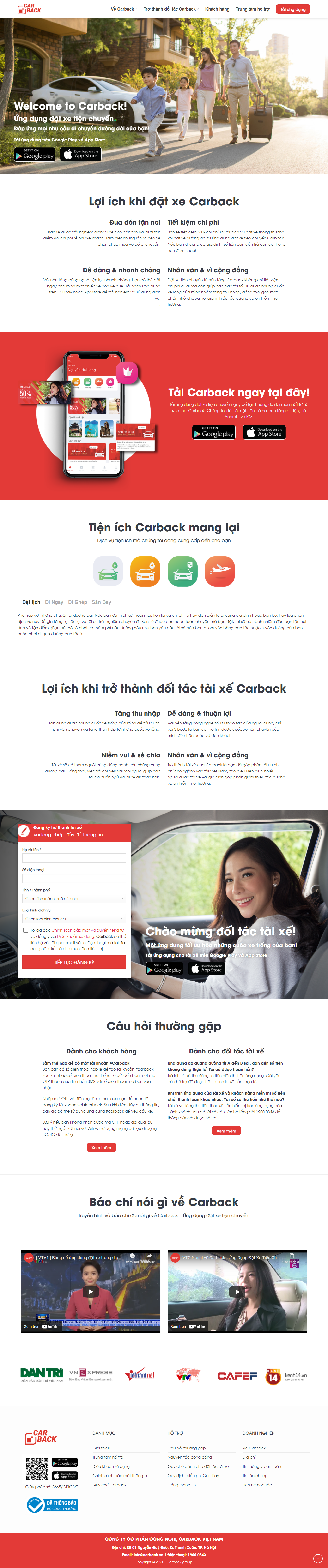 Thiết kế Website web đặt xe taxi - carbackvn