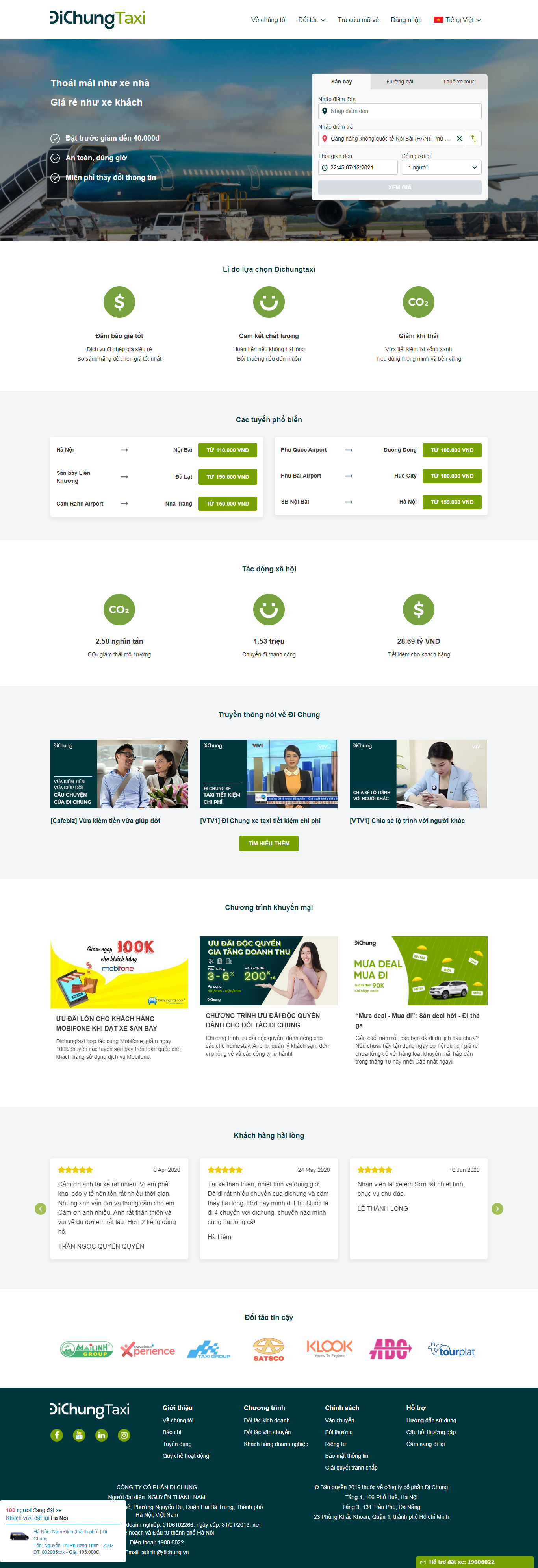 Thiết kế Website web đặt xe taxi - dichungtaxicom