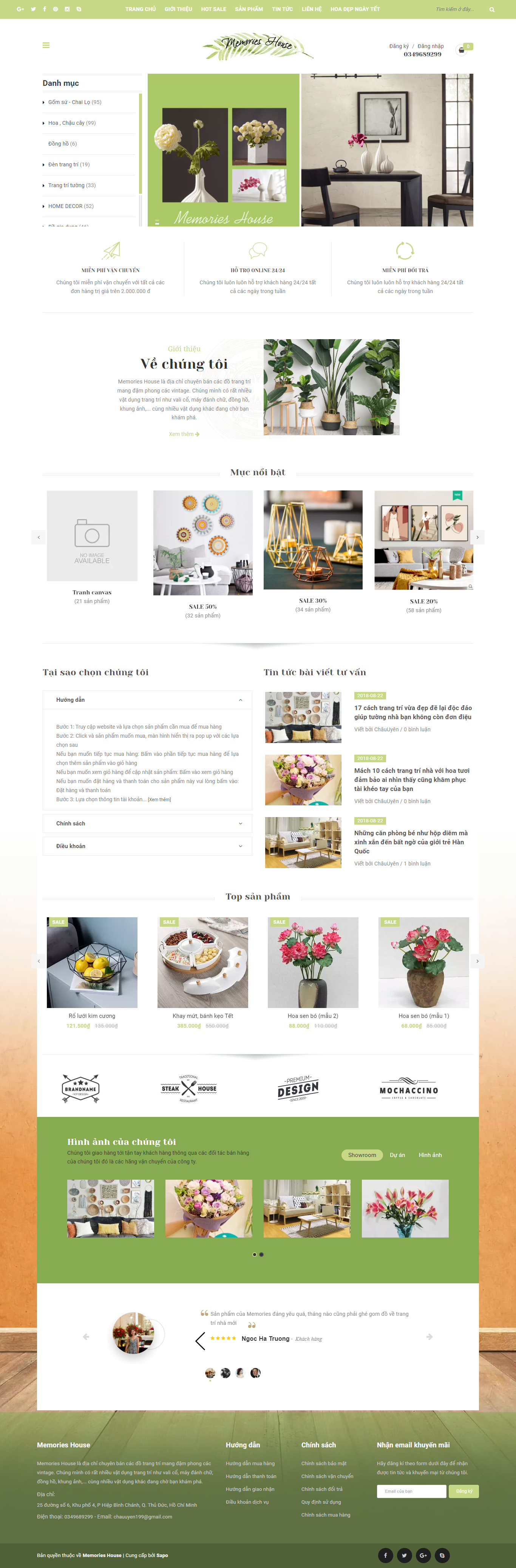Thiết kế Website web bán hoa giả - memories-housecom