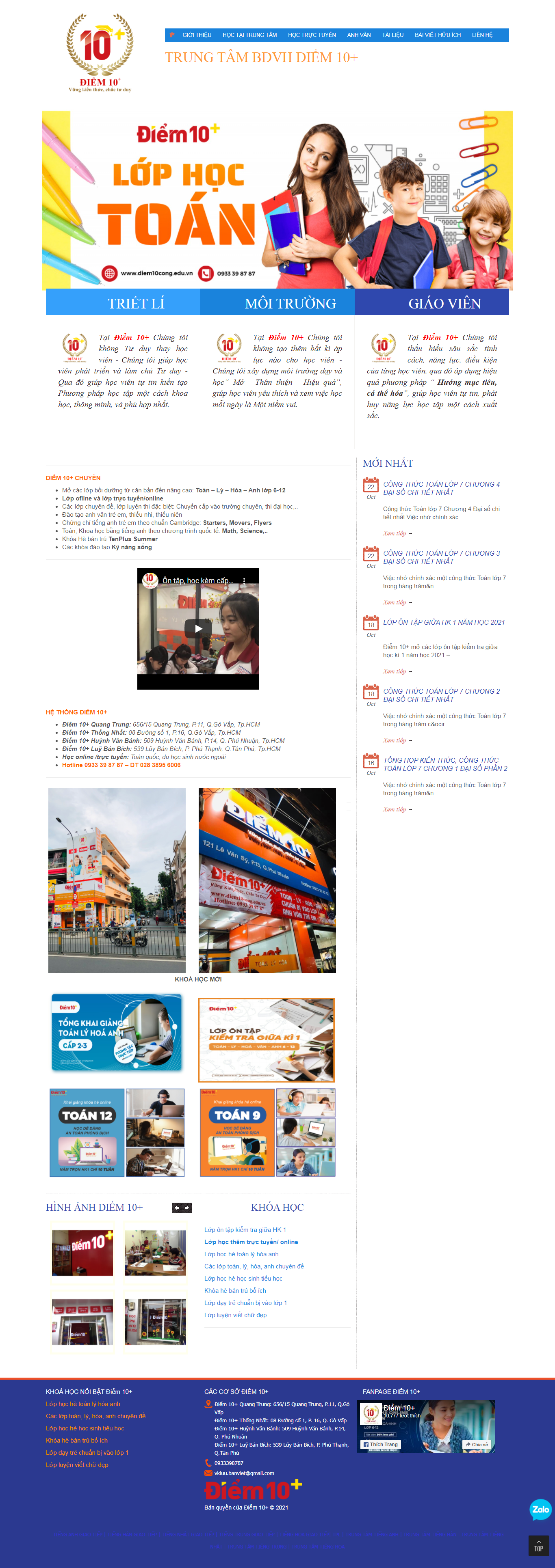 Thiết kế Website web cho trung tâm học thêm - diem10congeduvn