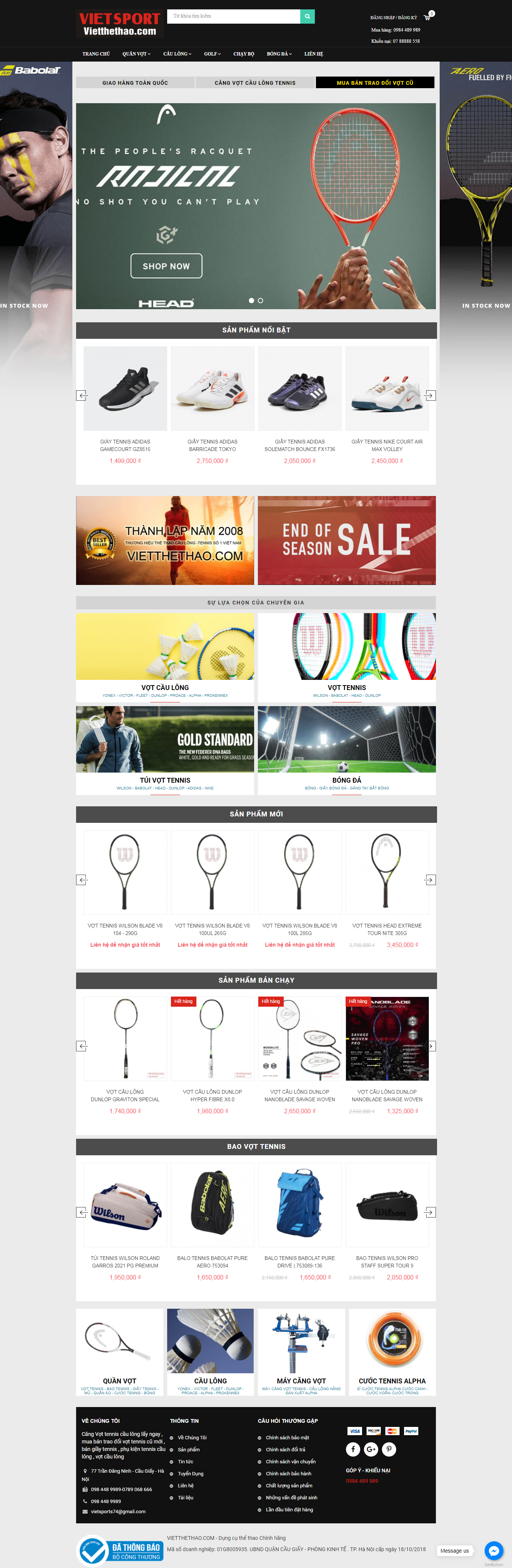 Thiết kế Website web vợt tennis - vietthethaocom