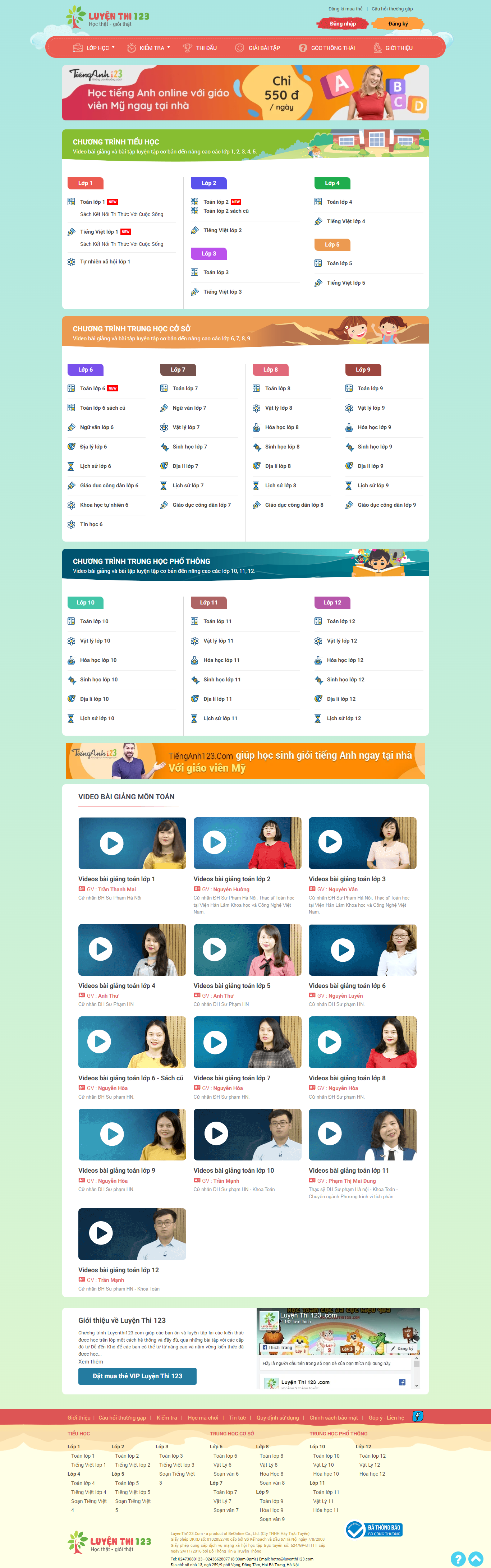 Thiết kế Website web dậy học online - wwwluyenthi123com