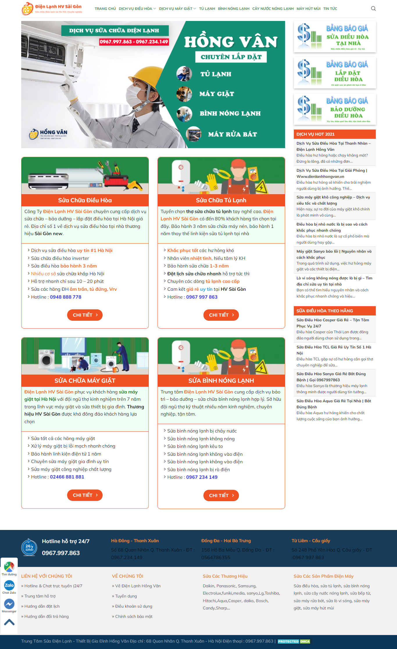 [thoviet] Thiết kế Website web vệ sinh điều hòa - dienlanhhongvanvn