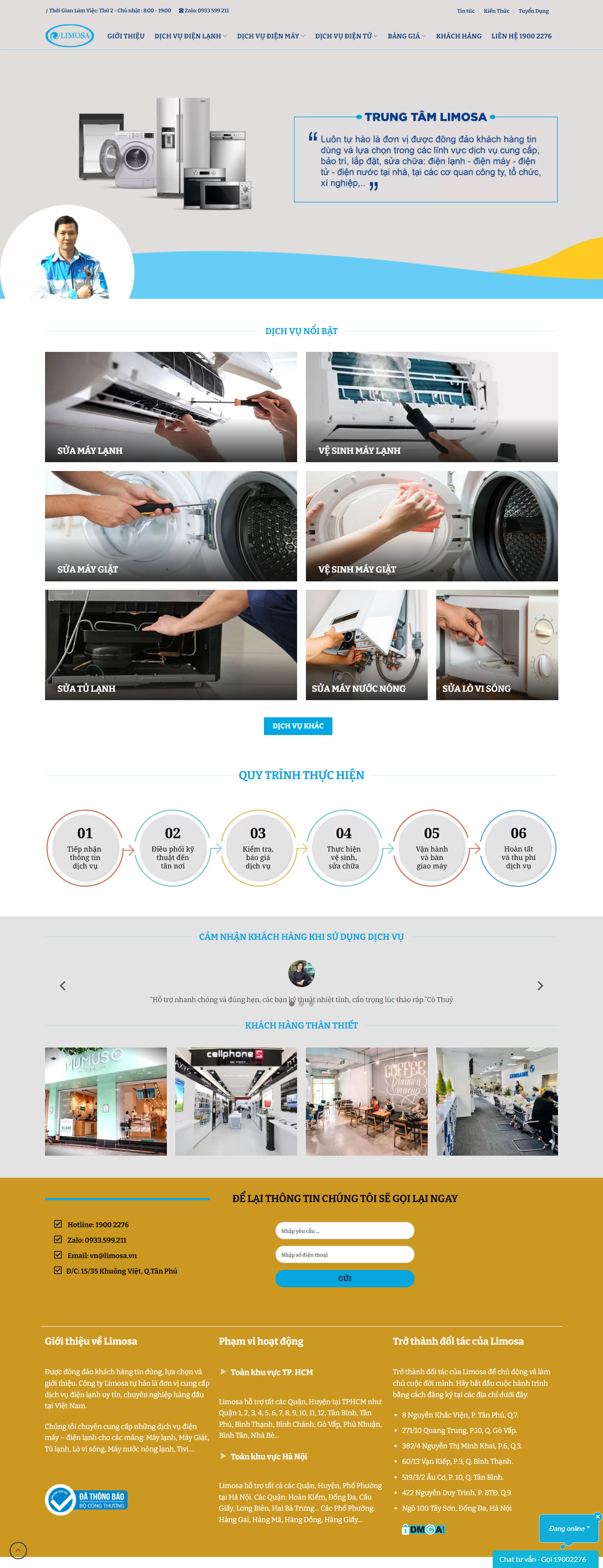 Thiết kế Website web vệ sinh tủ lạnh - limosavn