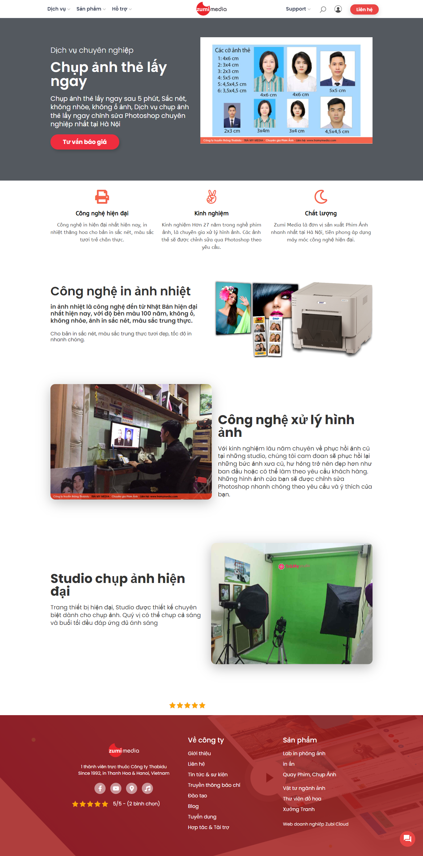 Thiết kế Website web chụp ảnh thẻ - wwwzumimedia