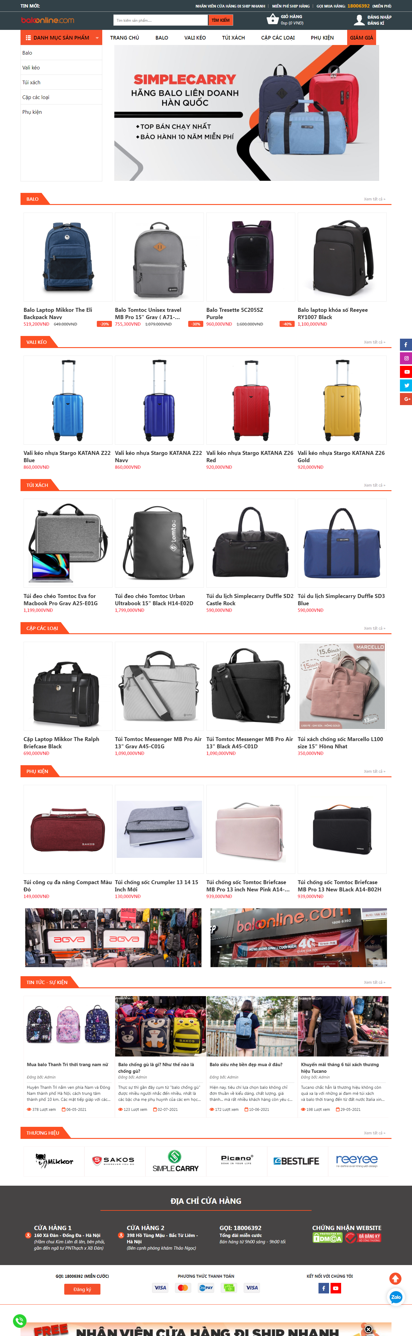 Thiết kế Website web bán cặp sách - baloonlinecom