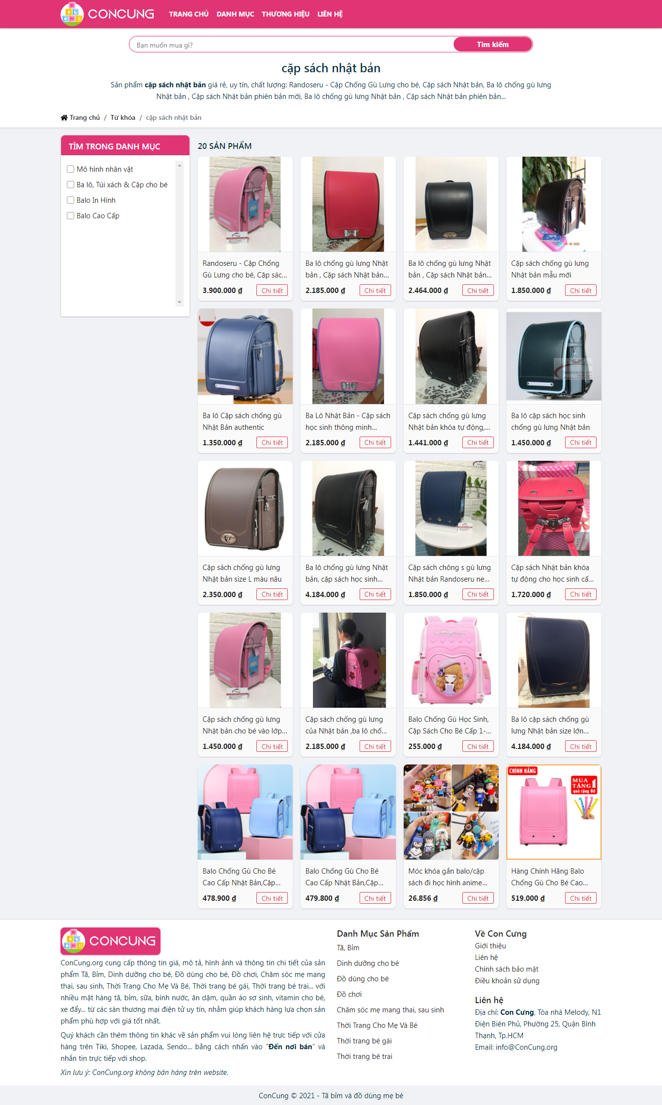 Thiết kế Website web bán cặp sách - concungorg